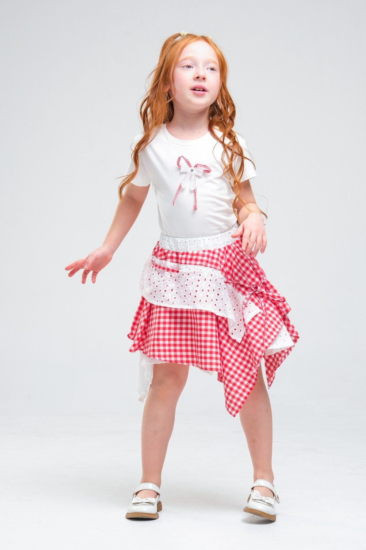 4-8 Yaş Navy Firuze Kız Çocuk Takım-Kırmızı