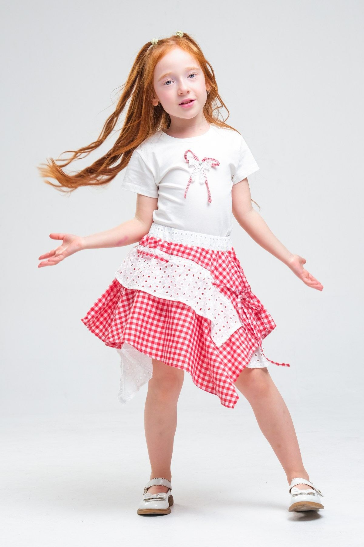 4-8 Yaş Navy Firuze Kız Çocuk Takım-Kırmızı