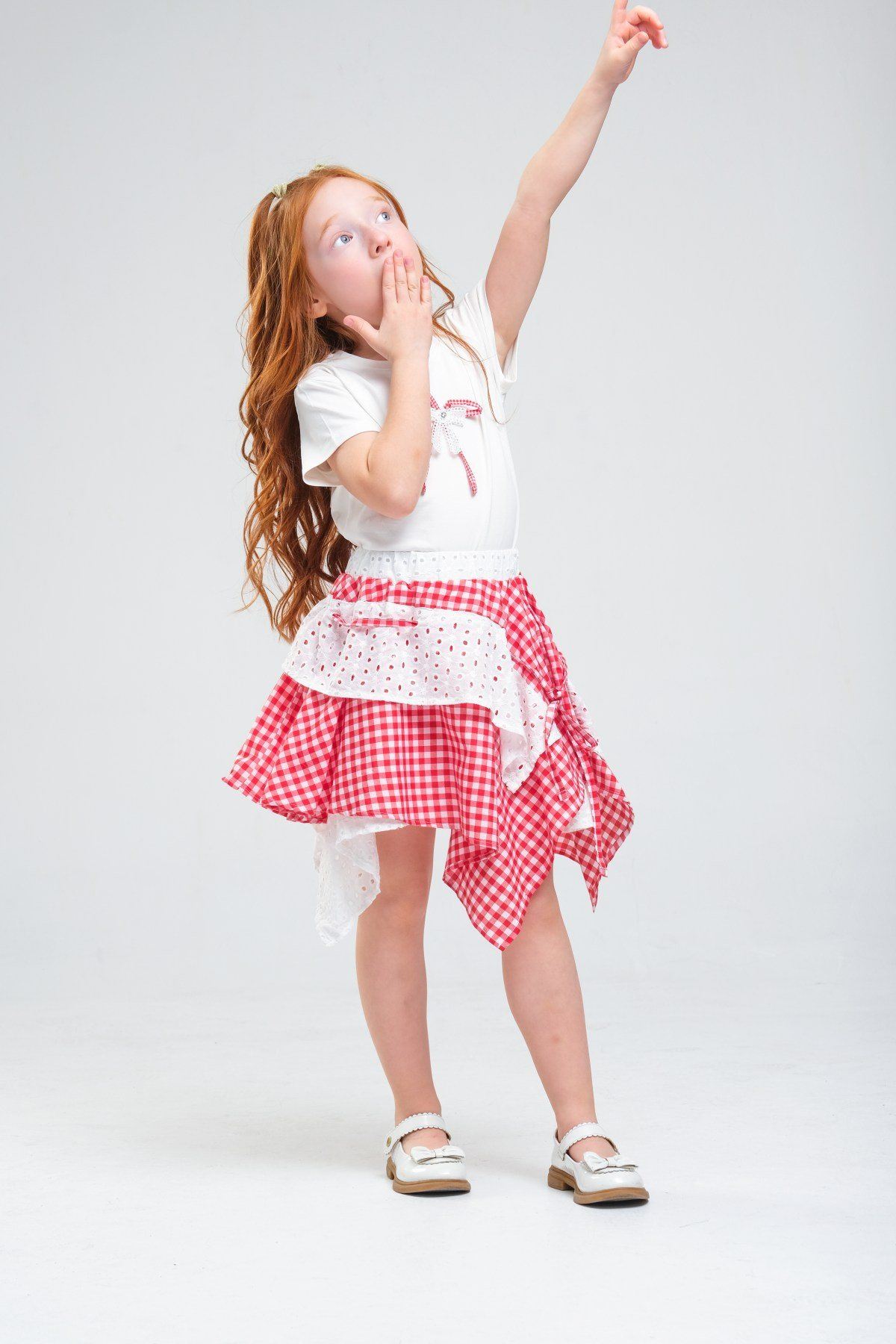 4-8 Yaş Navy Firuze Kız Çocuk Takım-Kırmızı