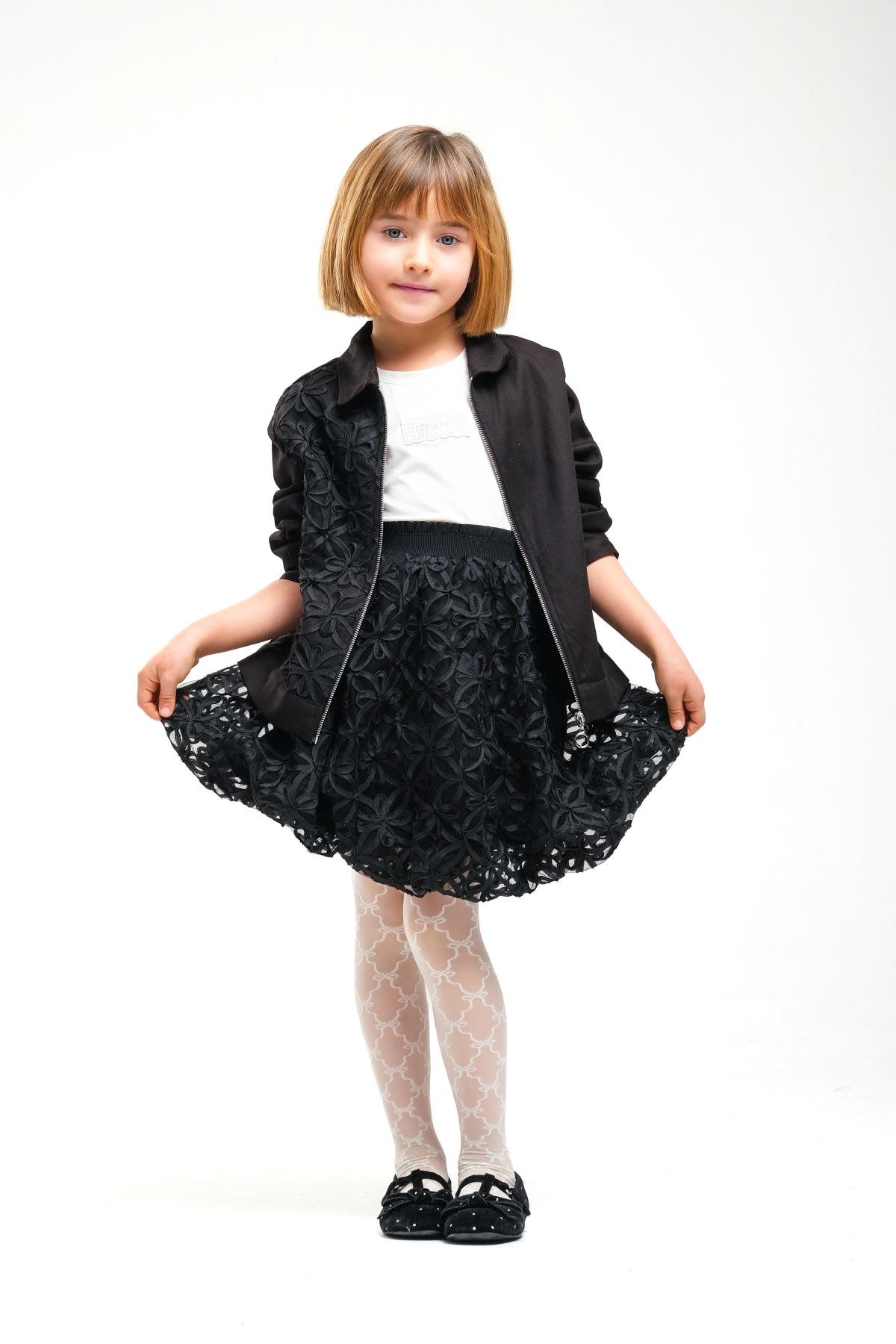 4-8 Yaş Royal Pearl Kız Çocuk 3'Lü Takım-Siyah