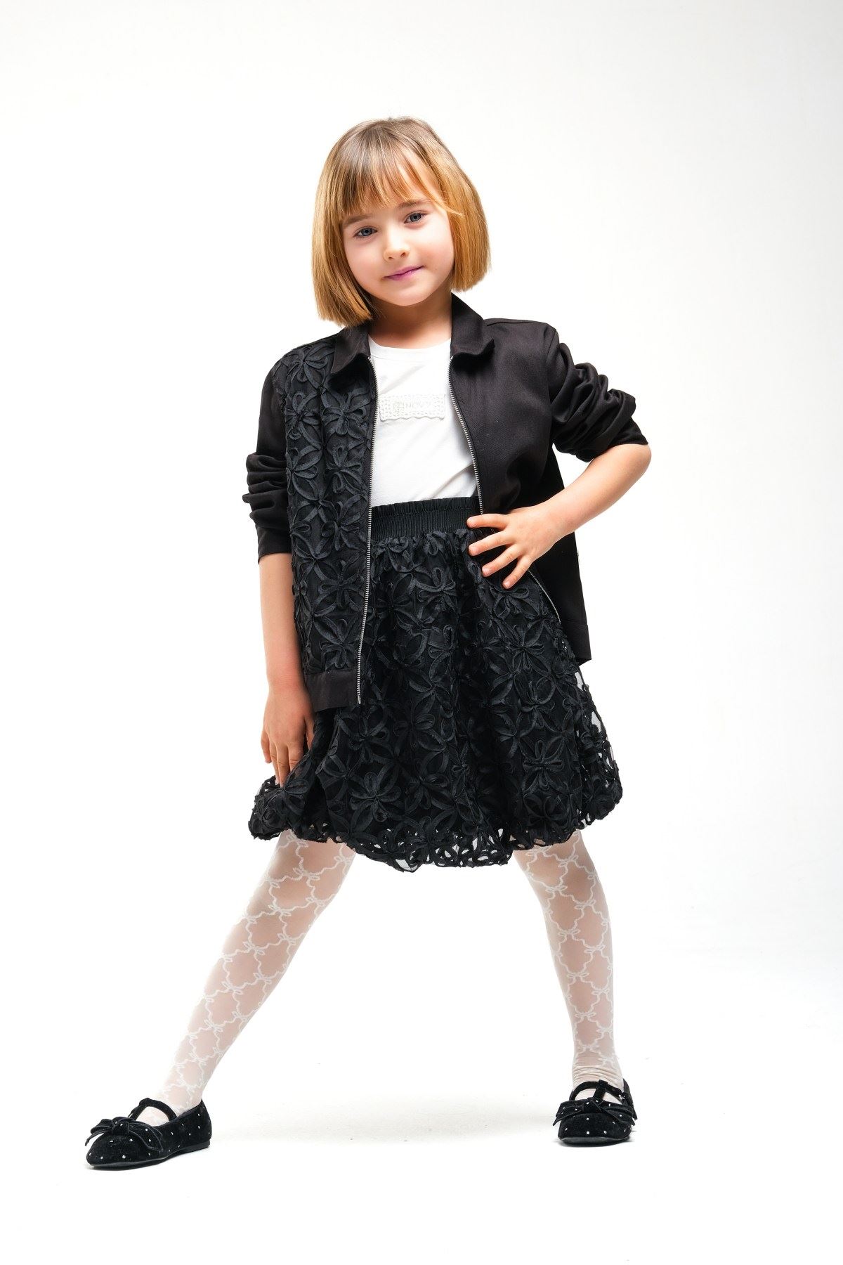 4-8 Yaş Royal Pearl Kız Çocuk 3'Lü Takım-Siyah