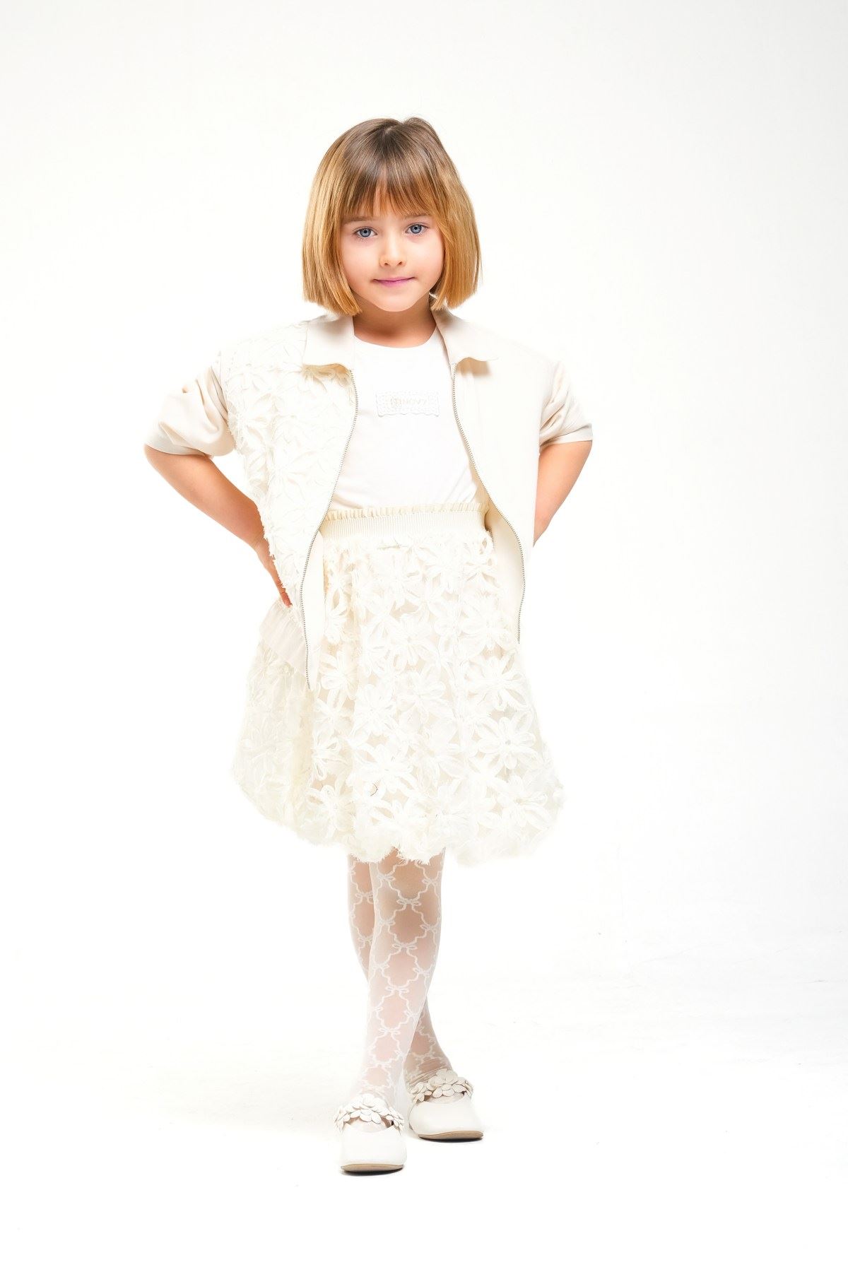 4-8 Yaş Royal Pearl Kız Çocuk 3'Lü Takım-Latte