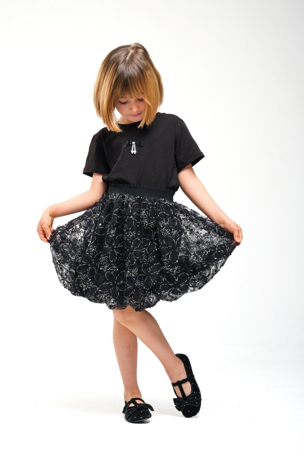 4-8 Yaş Madam Elagance Kız Çocuk 3'Lü Takım-Siyah