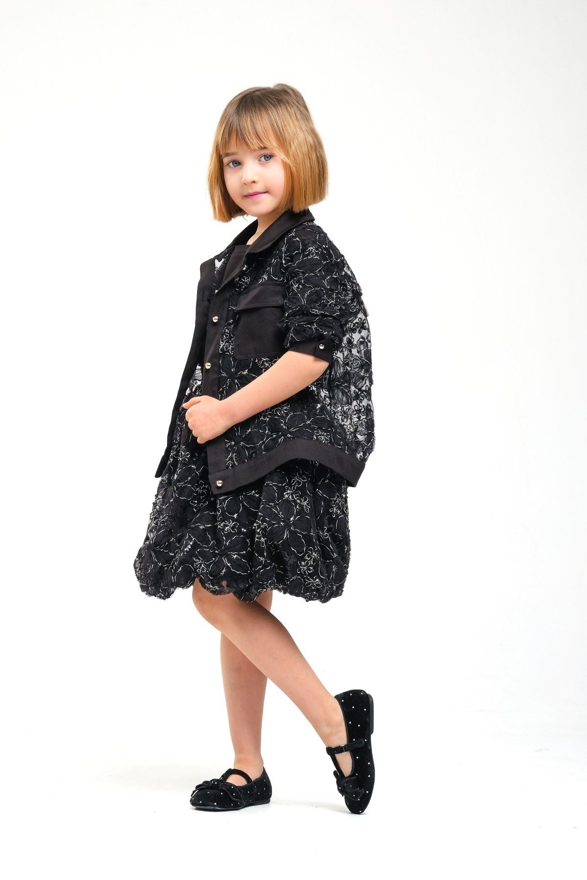 4-8 Yaş Madam Elagance Kız Çocuk 3'Lü Takım-Siyah