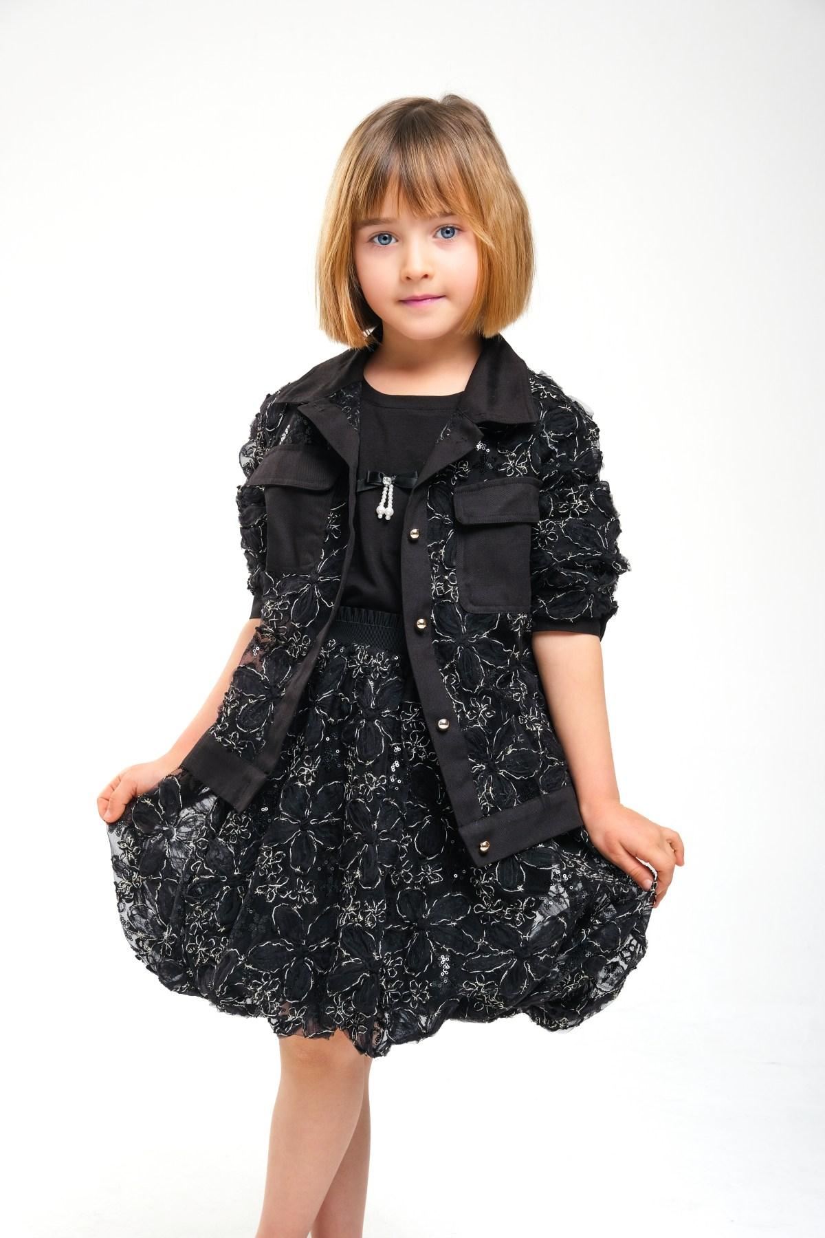 4-8 Yaş Madam Elagance Kız Çocuk 3'Lü Takım-Siyah