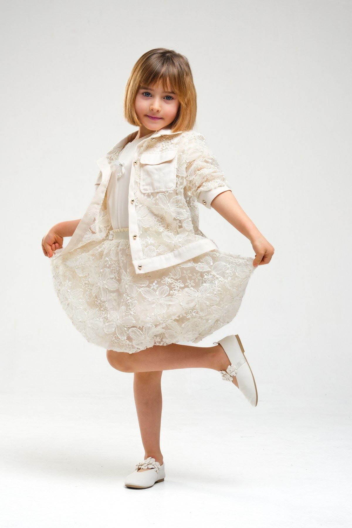 4-8 Yaş Madam Elagance Kız Çocuk 3'Lü Takım-Latte