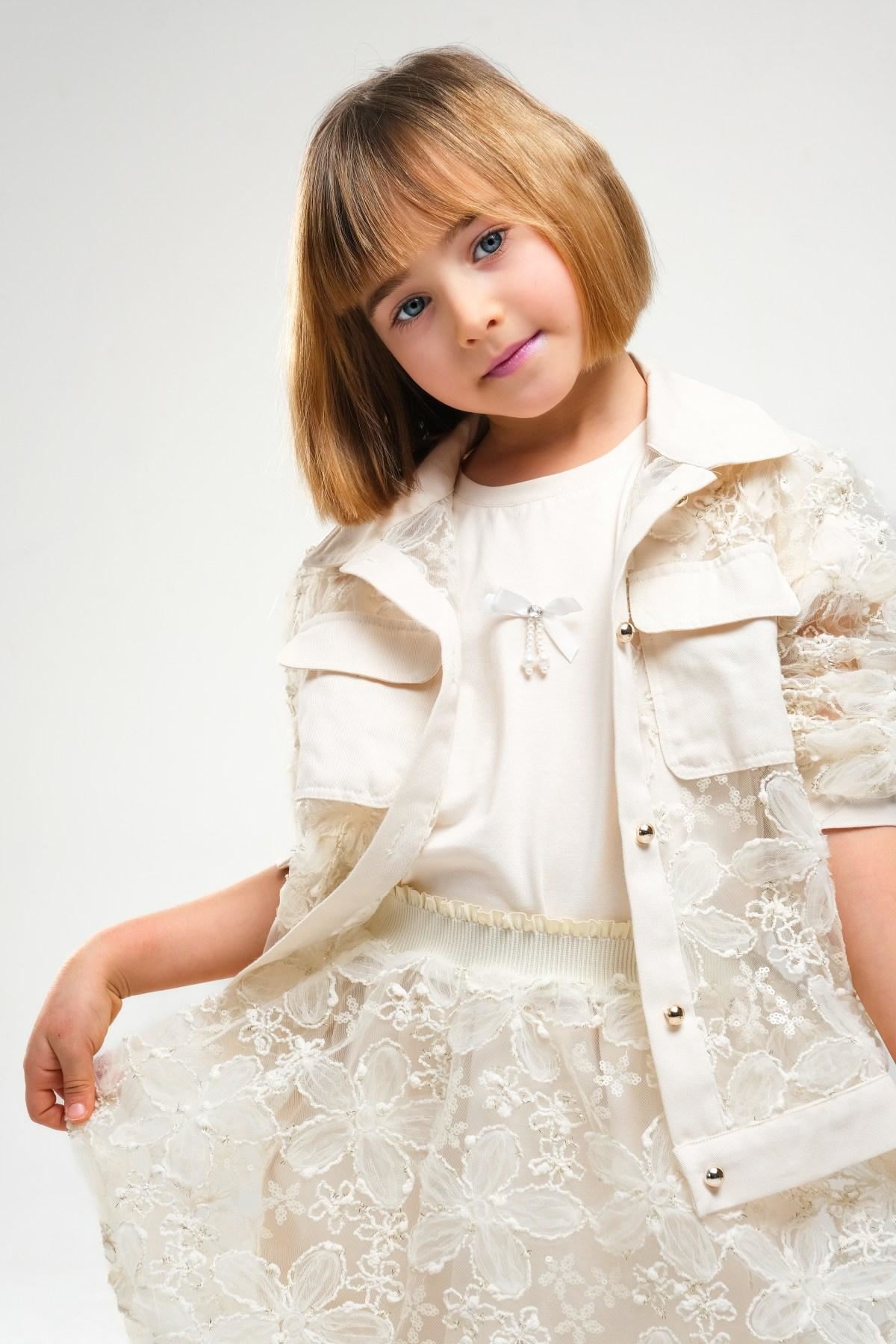 4-8 Yaş Madam Elagance Kız Çocuk 3'Lü Takım-Latte