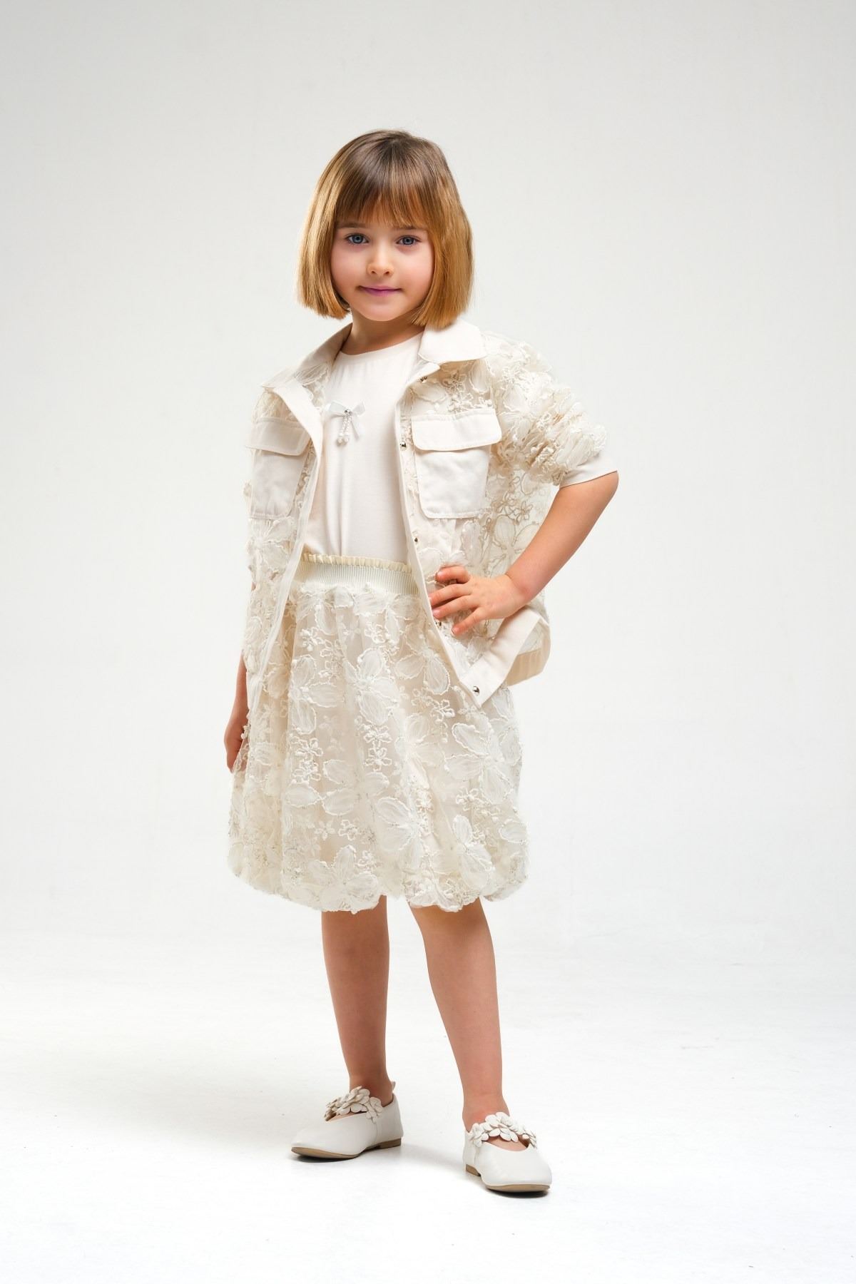 4-8 Yaş Madam Elagance Kız Çocuk 3'Lü Takım-Latte