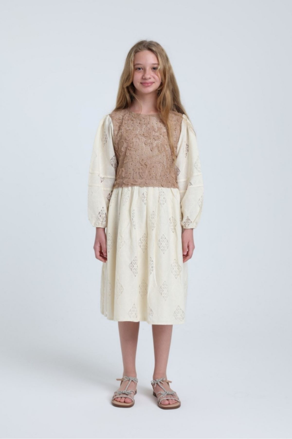 5-14 Yaş Sofia Marie Kız Çocuk Elbise-Latte