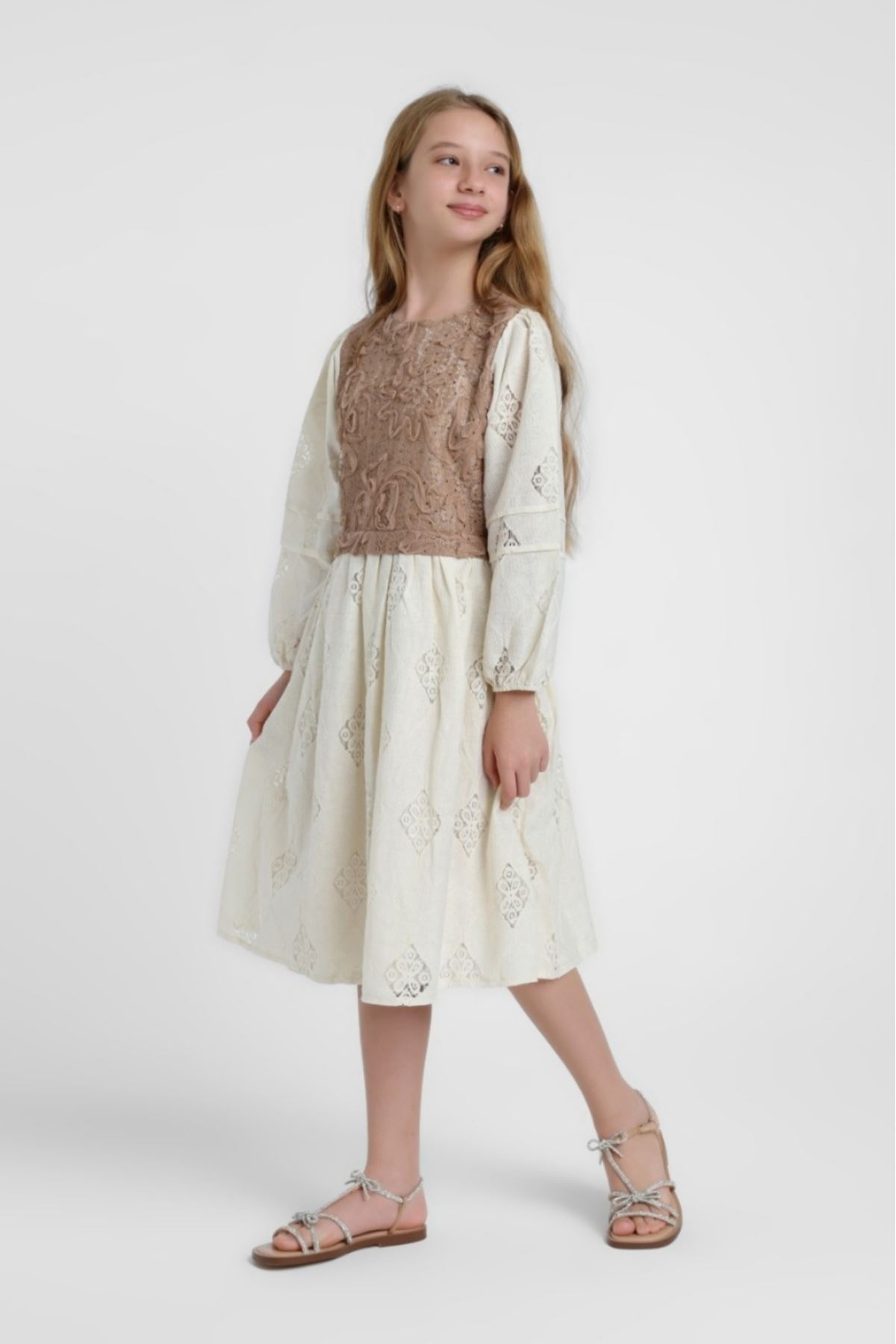 5-14 Yaş Sofia Marie Kız Çocuk Elbise-Latte