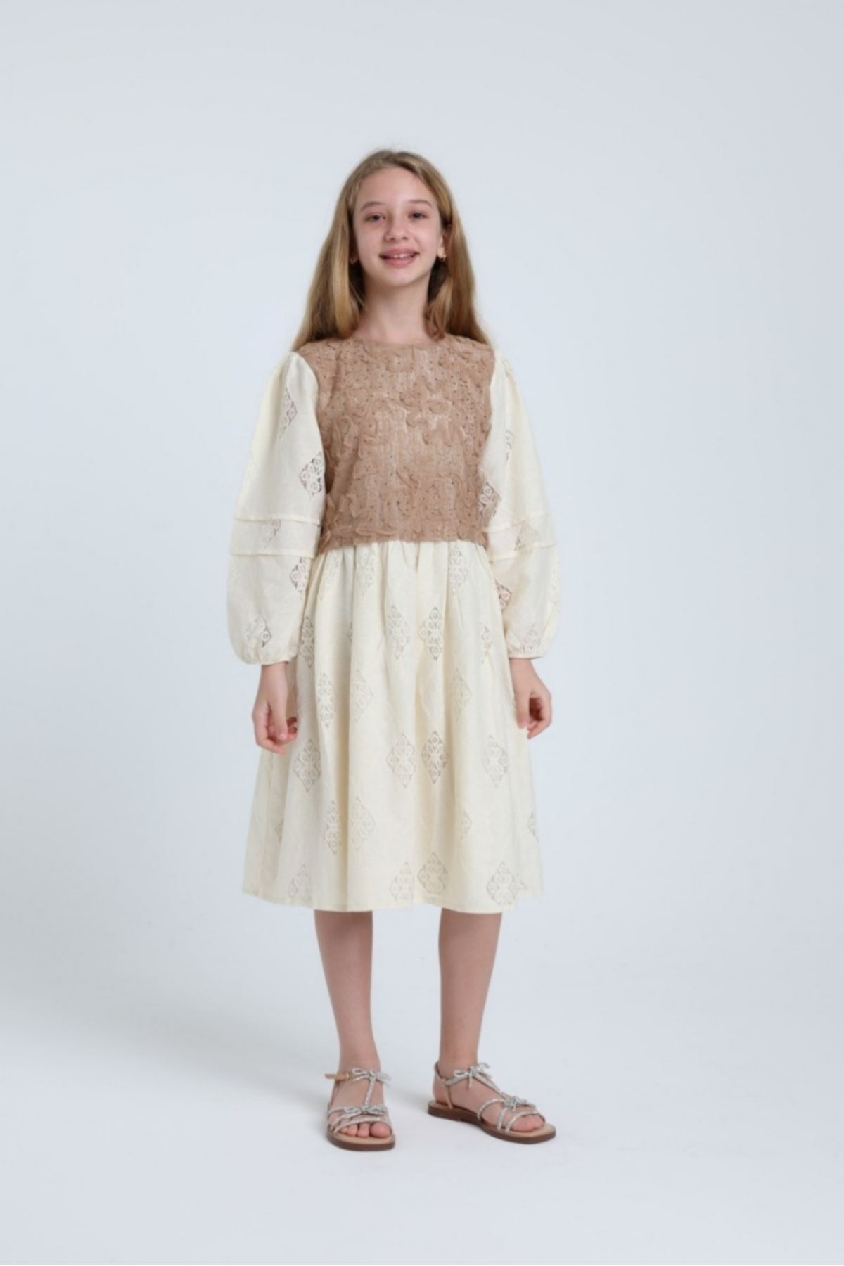 5-14 Yaş Sofia Marie Kız Çocuk Elbise-Latte
