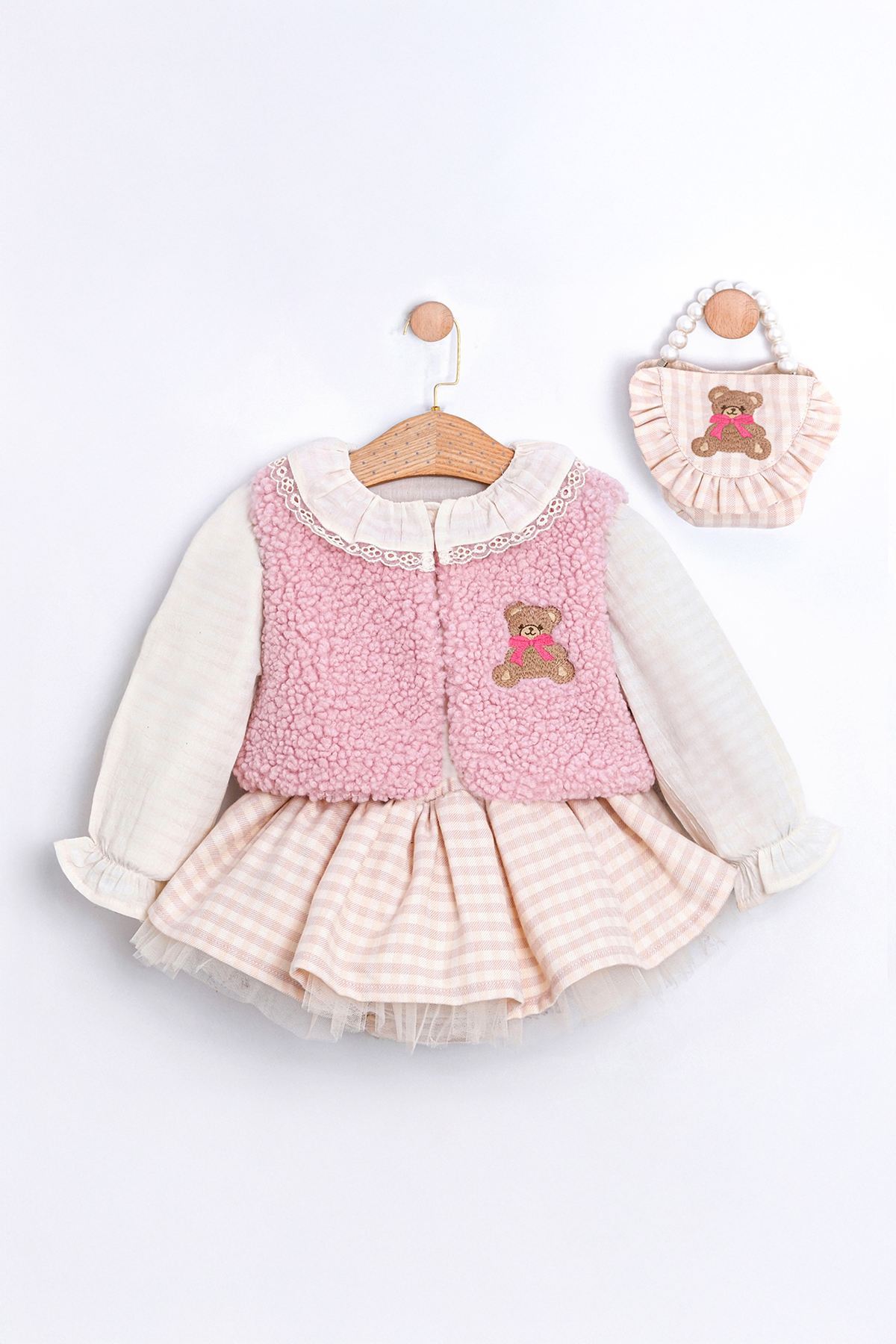 6-18 Aylık Pink Love Çantalı 4'Lü Kız Bebek Takım-Pembe