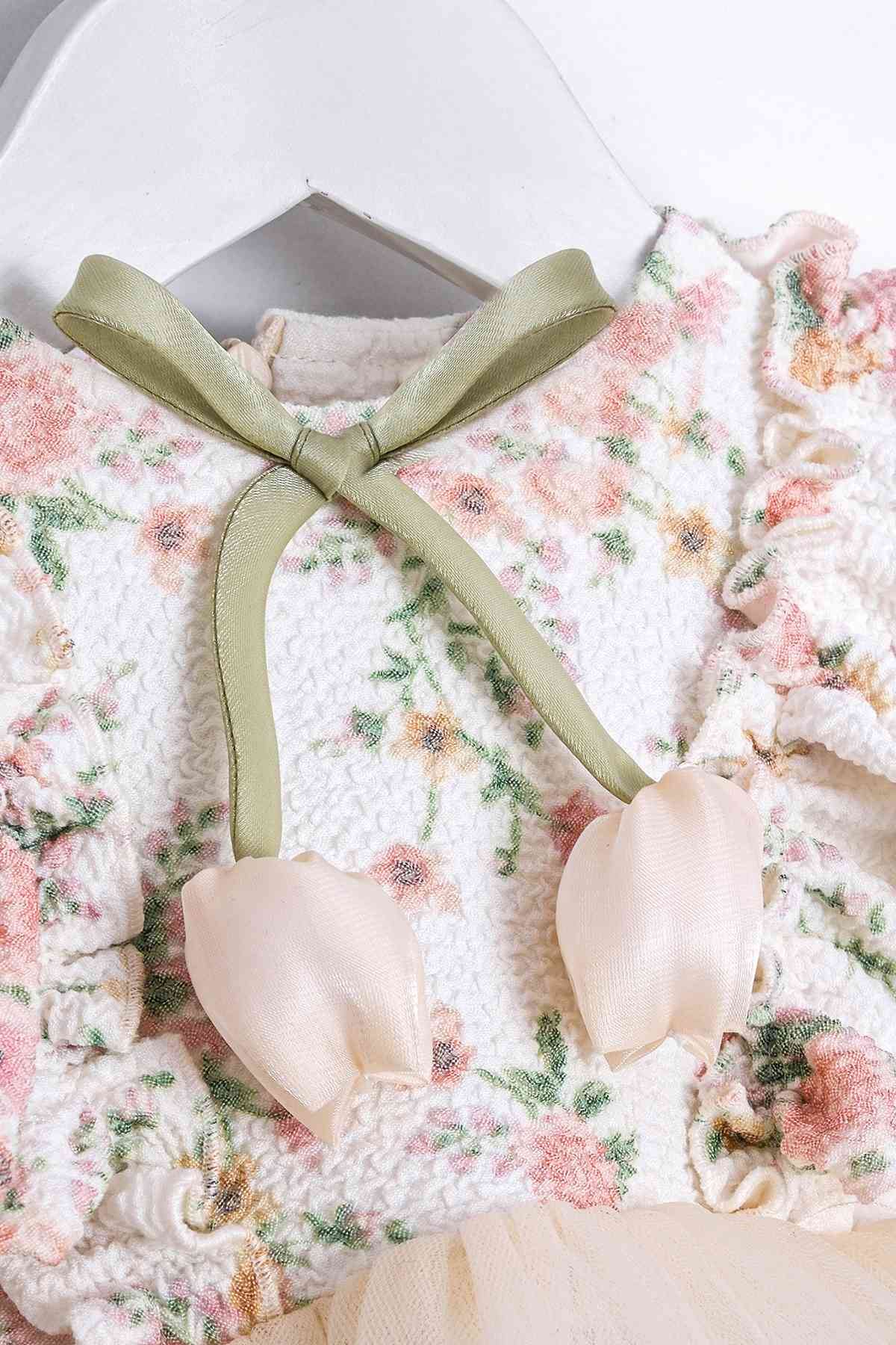 9-24 Aylık Fıorı Macha Kız Bebek Elbise-Latte