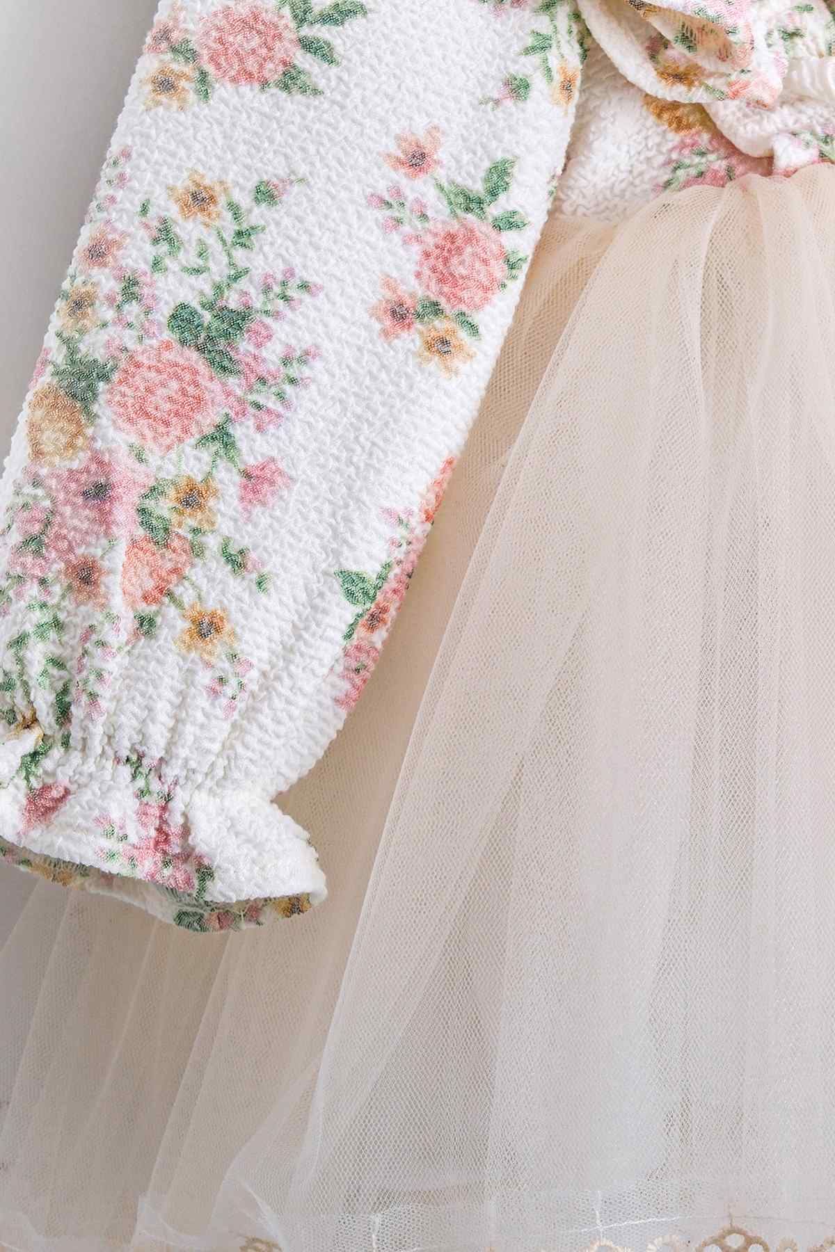 9-24 Aylık Fıorı Macha Kız Bebek Elbise-Latte