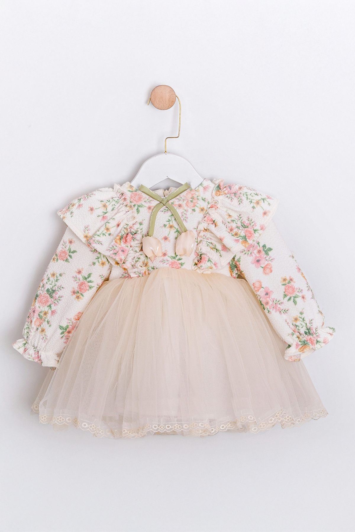 9-24 Aylık Fıorı Macha Kız Bebek Elbise-Latte