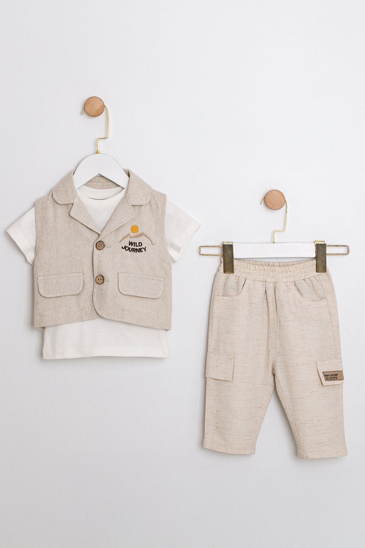 9-24 Aylık King Mode Erkek Bebek 3'Lü Takım-Latte