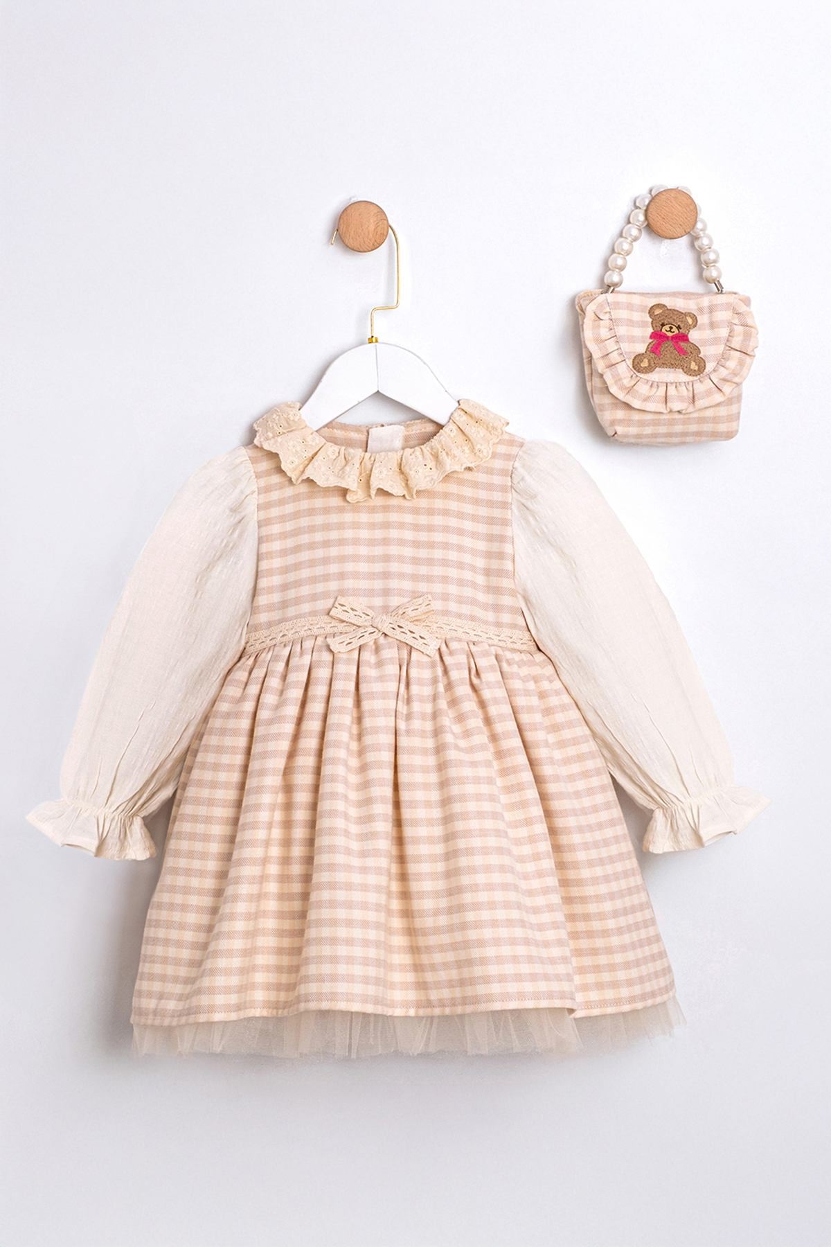 2-5 Yaş Mommy's Love Kız Çocuk Elbise-Pudra