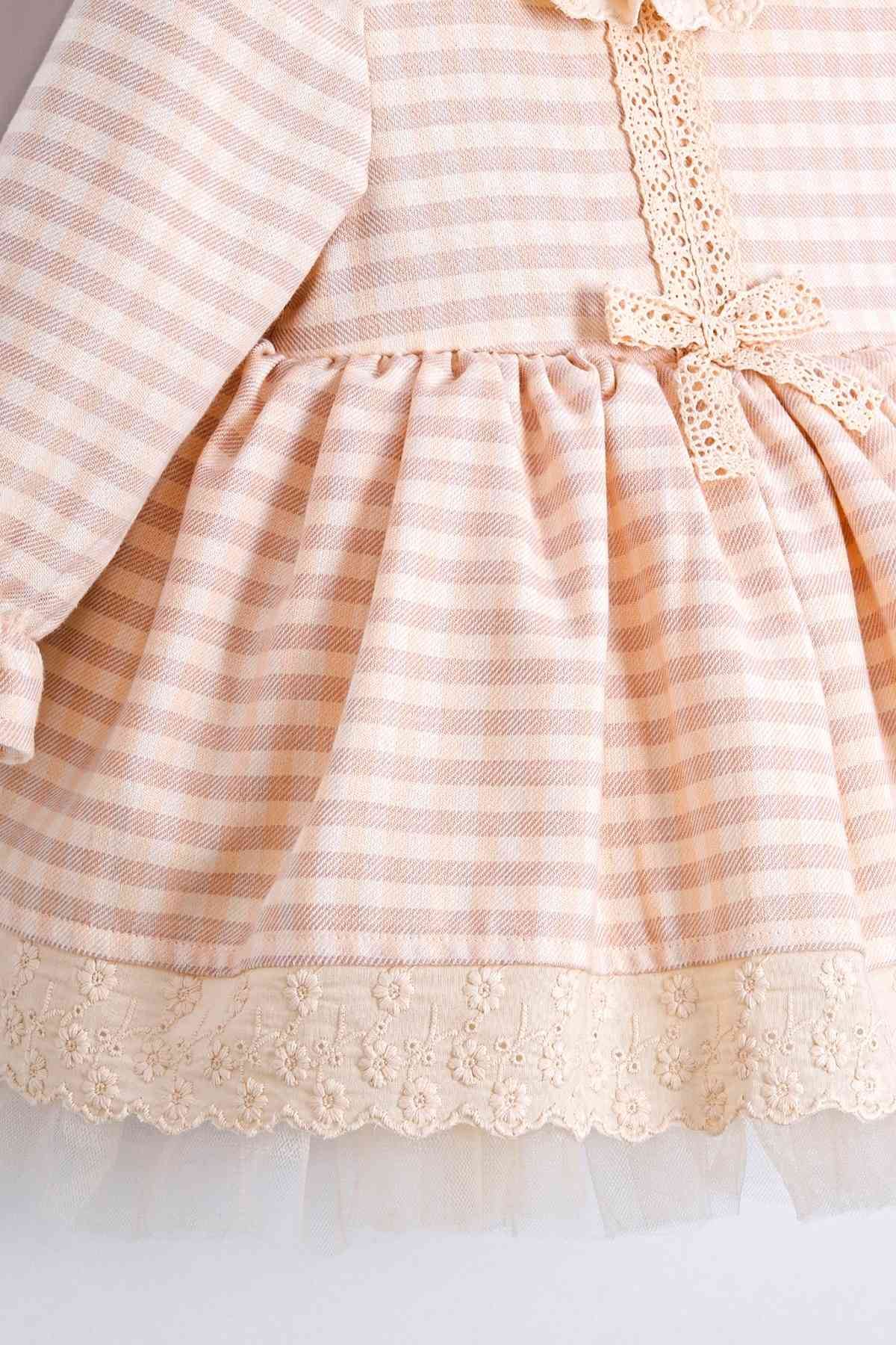 9-24 Aylık Vıvıenne Kız Bebek Çantalı Elbise-Kahverengi