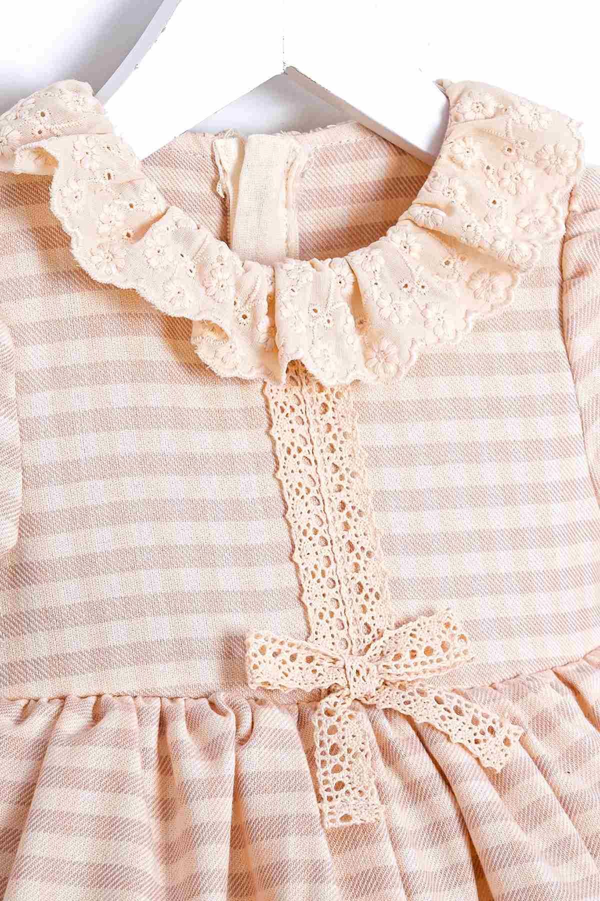 9-24 Aylık Vıvıenne Kız Bebek Çantalı Elbise-Kahverengi