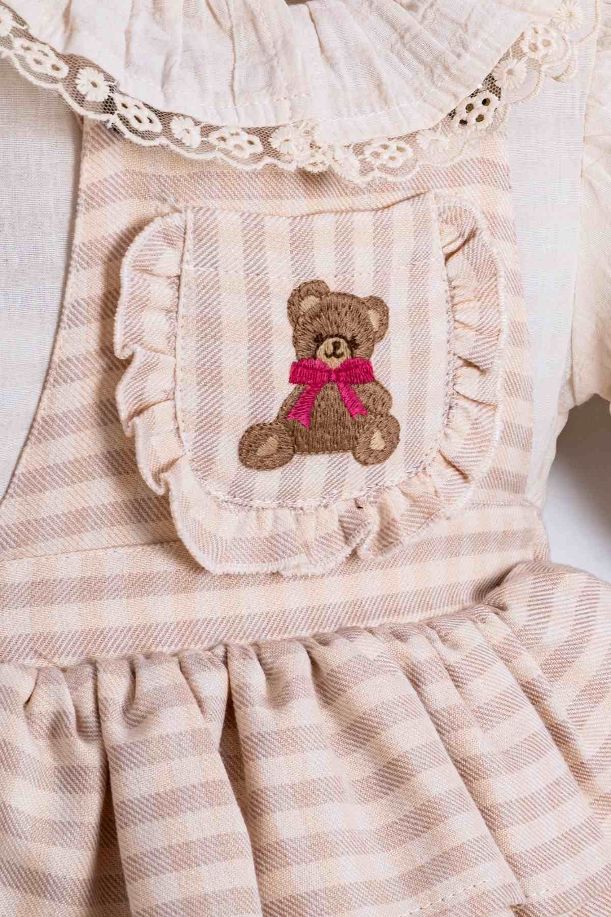 6-18 Aylık Happy Bear Kız Bebek Takım-Kahverengi