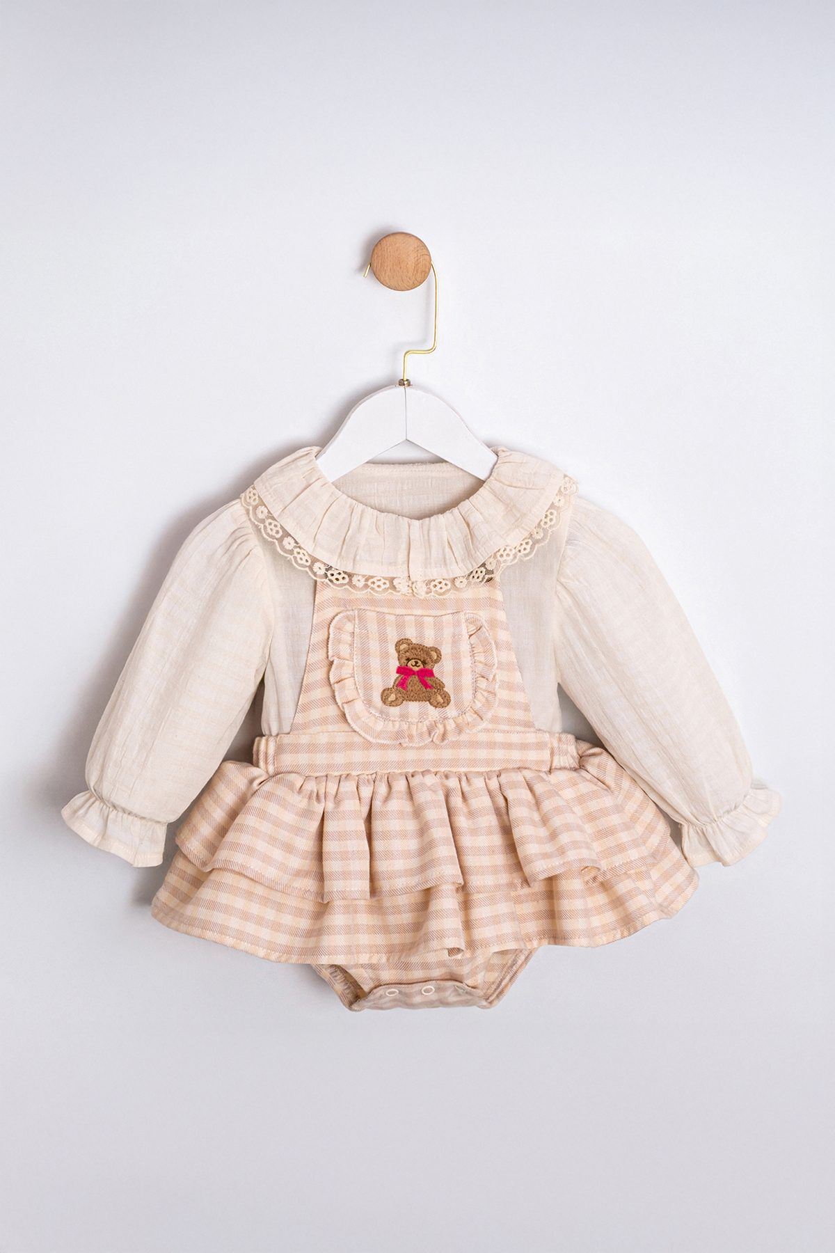 6-18 Aylık Happy Bear Kız Bebek Takım-Kahverengi