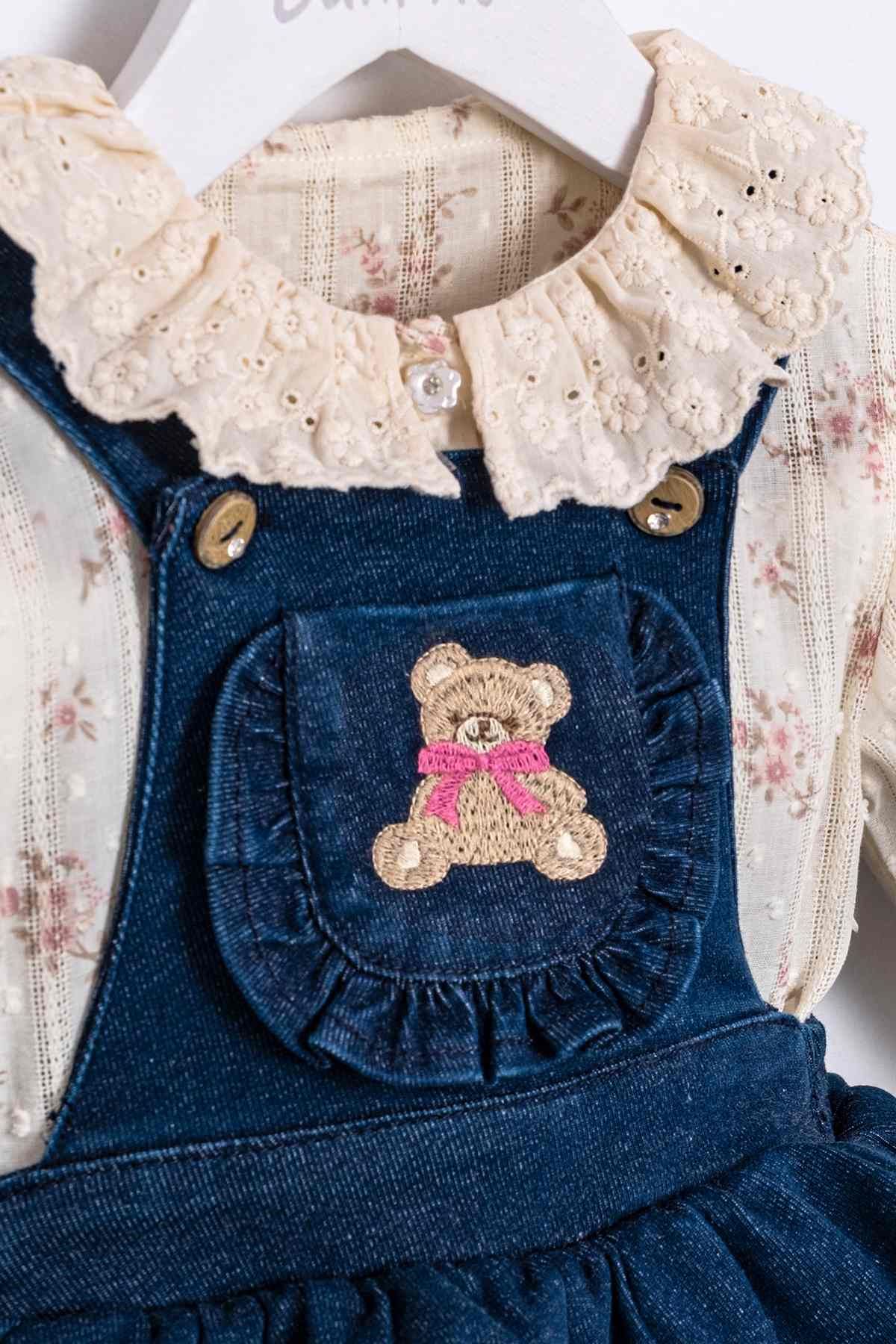 6-18 Aylık Jeane Bear Kız Bebek Takım-İndigo