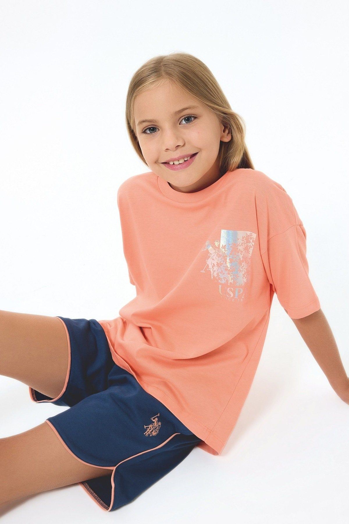 4-15 Yaş Lisanslı Us Polo Assn Kız Çocuk Takım-Somon