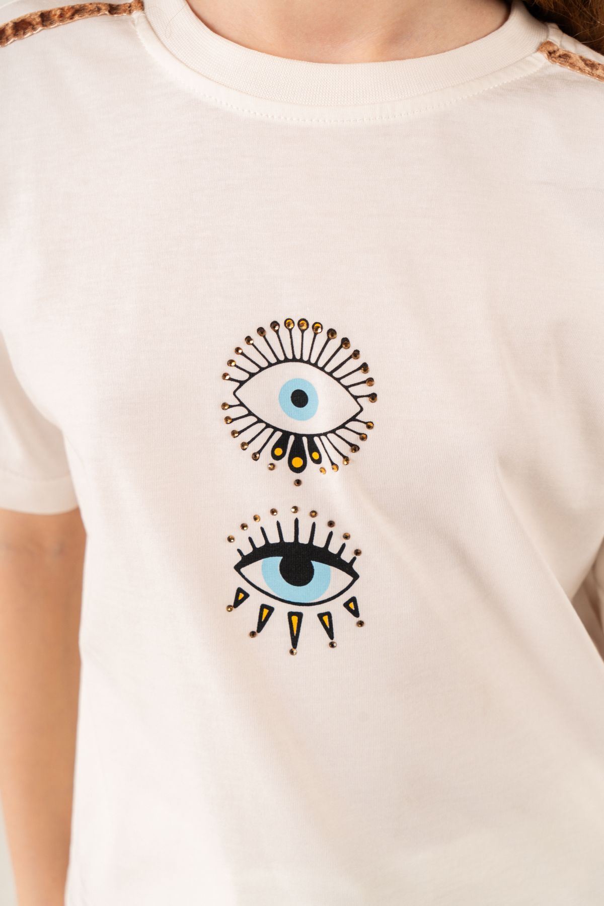 9-15 Yaş Graphice Eye Icon Kız Çocuk Takım-Ekru