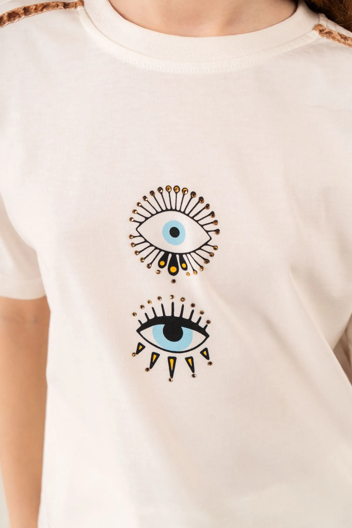 9-15 Yaş Graphice Eye Icon Kız Çocuk Takım-Ekru
