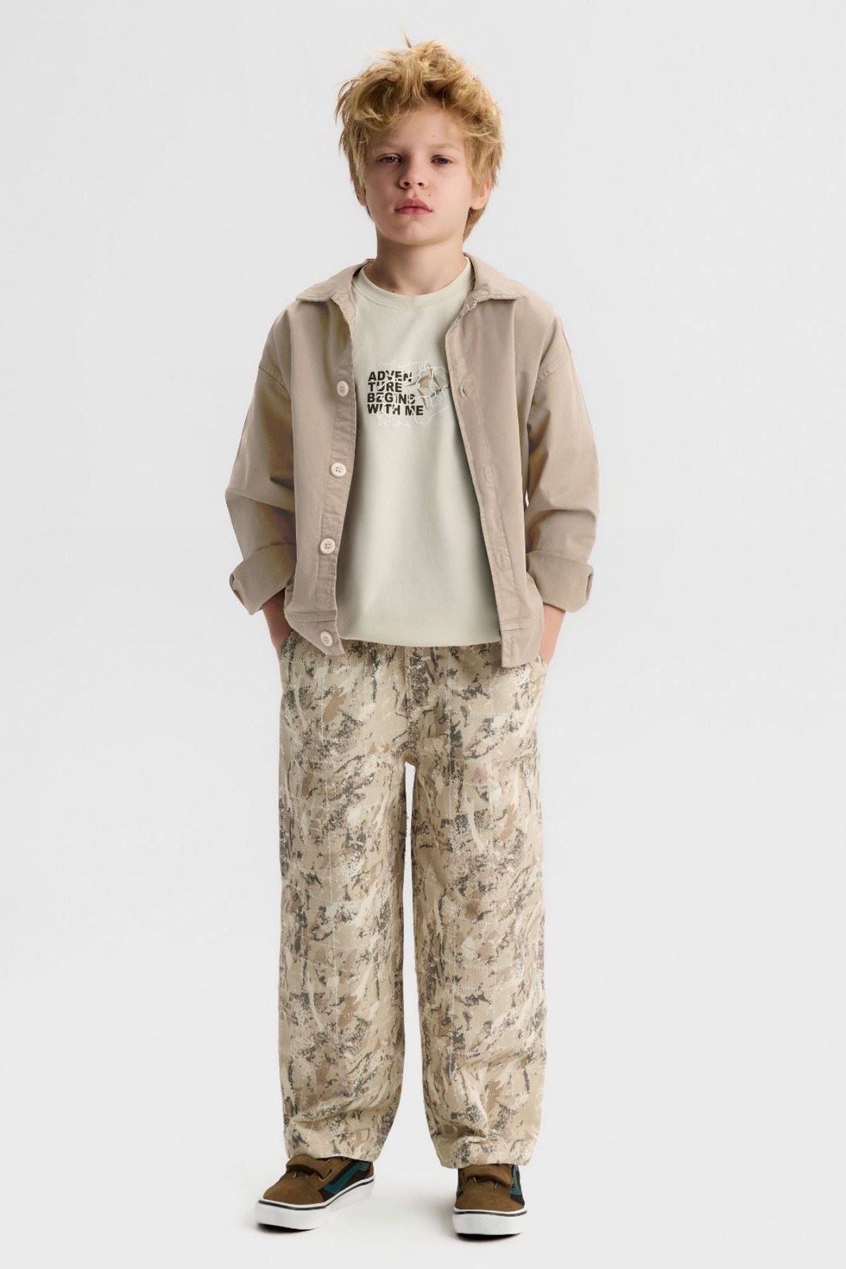 8-14 Yaş Hera Tiger Erkek Çocuk 3'Lü Takım-Ekru