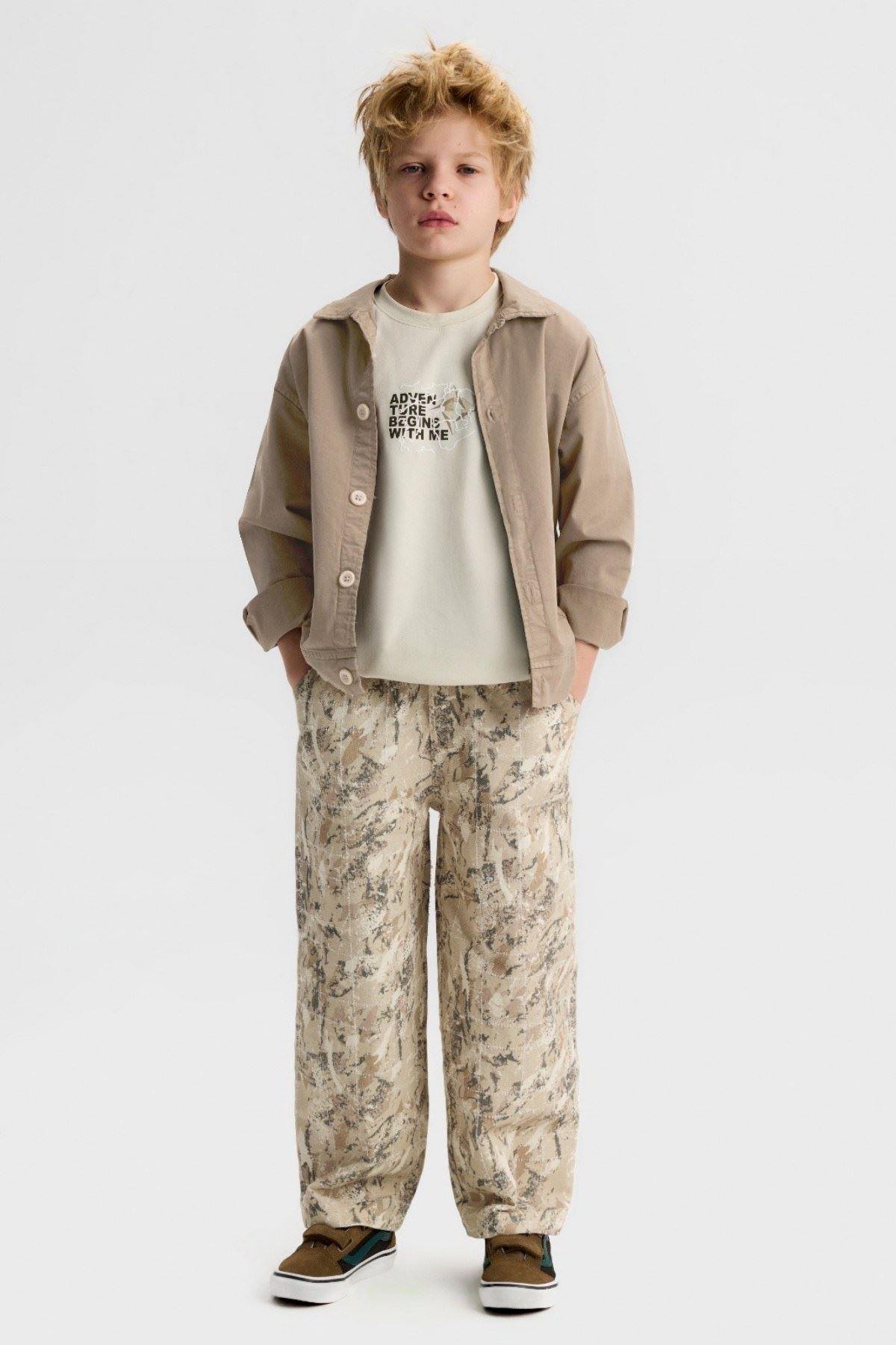 8-14 Yaş Hera Tiger Erkek Çocuk 3'Lü Takım-Ekru