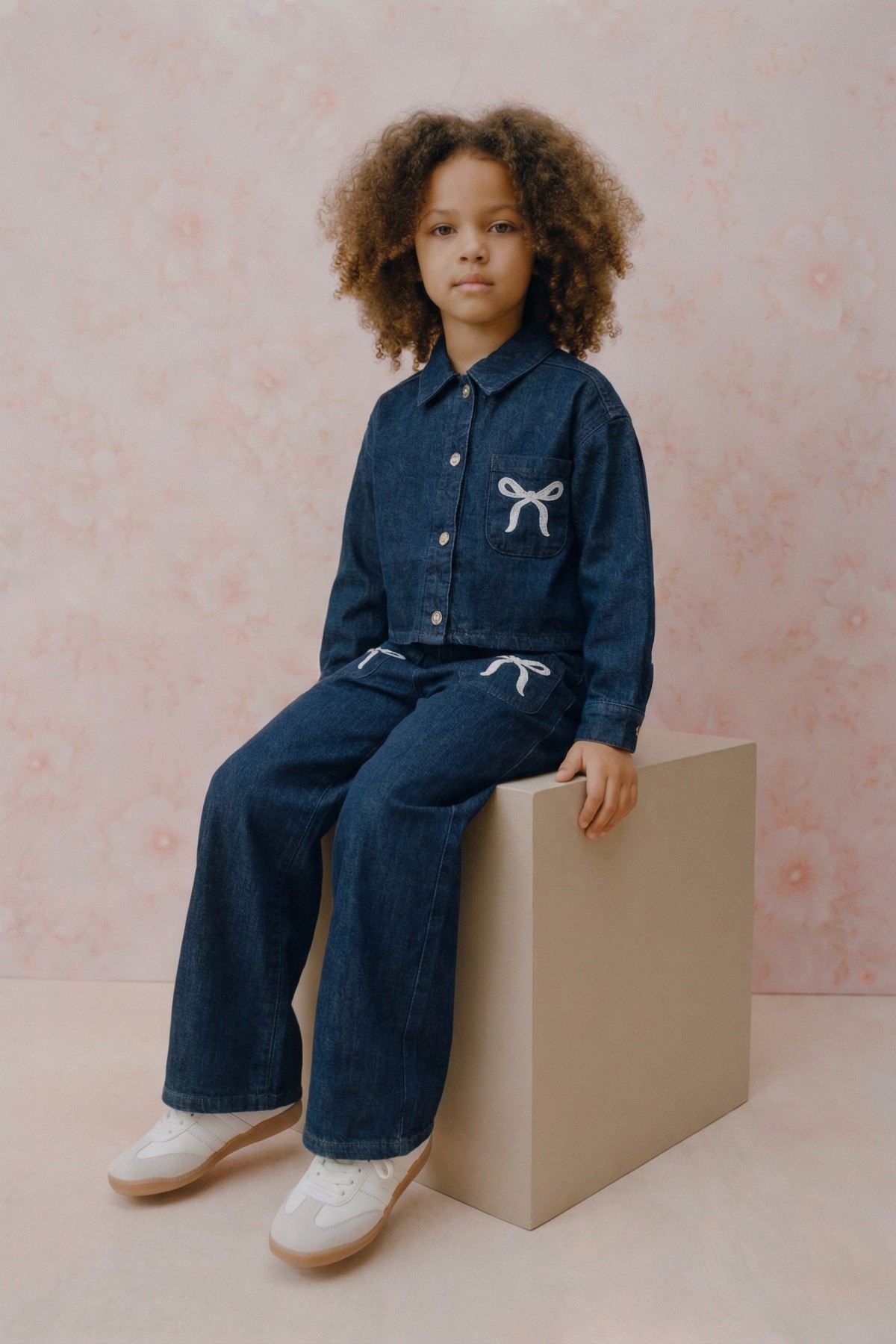 4-14 Yaş Bloom Ribbon Kız Çocuk Takım-İndigo