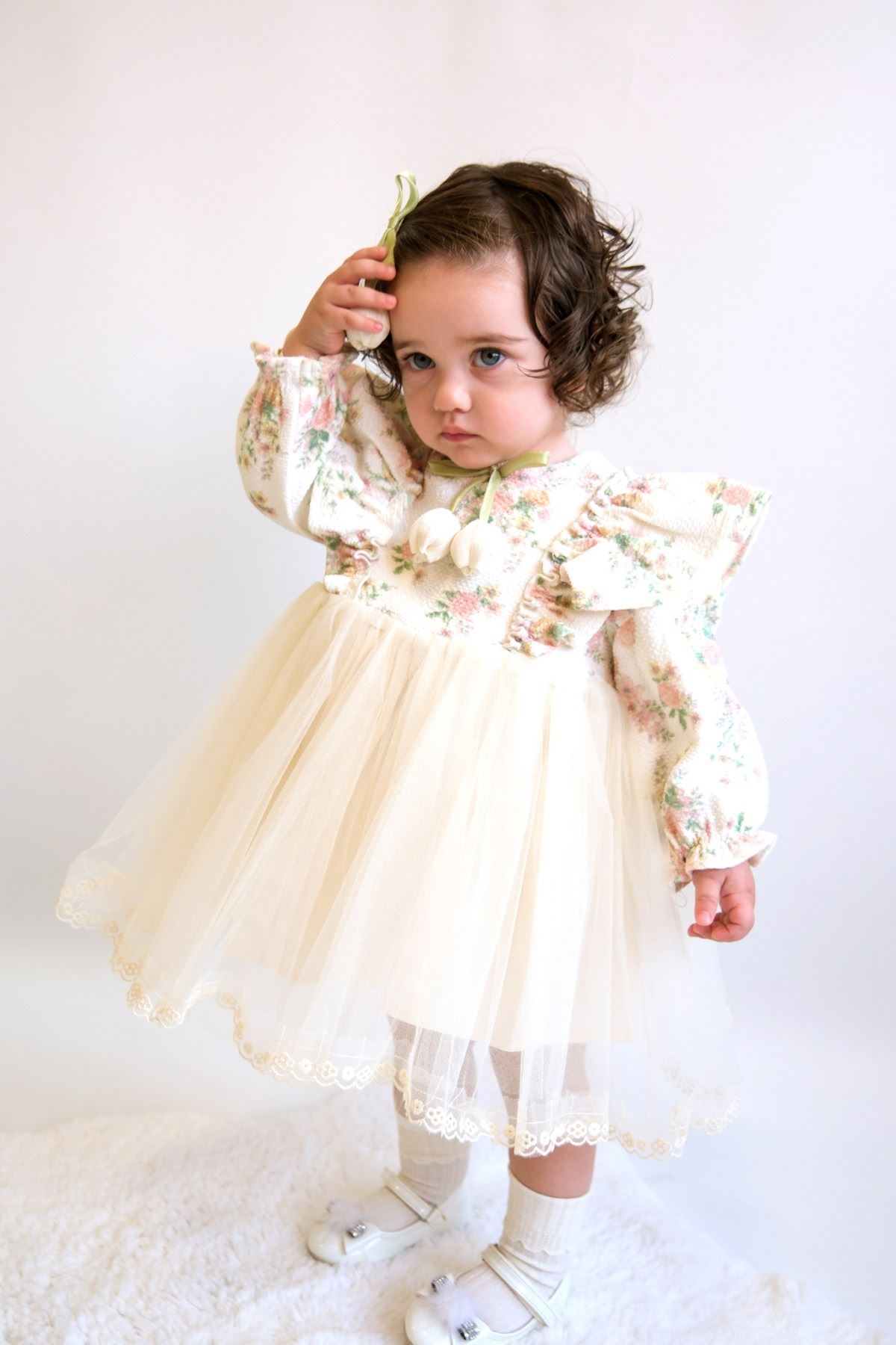 9-24 Aylık Fıorı Macha Kız Bebek Elbise-Latte