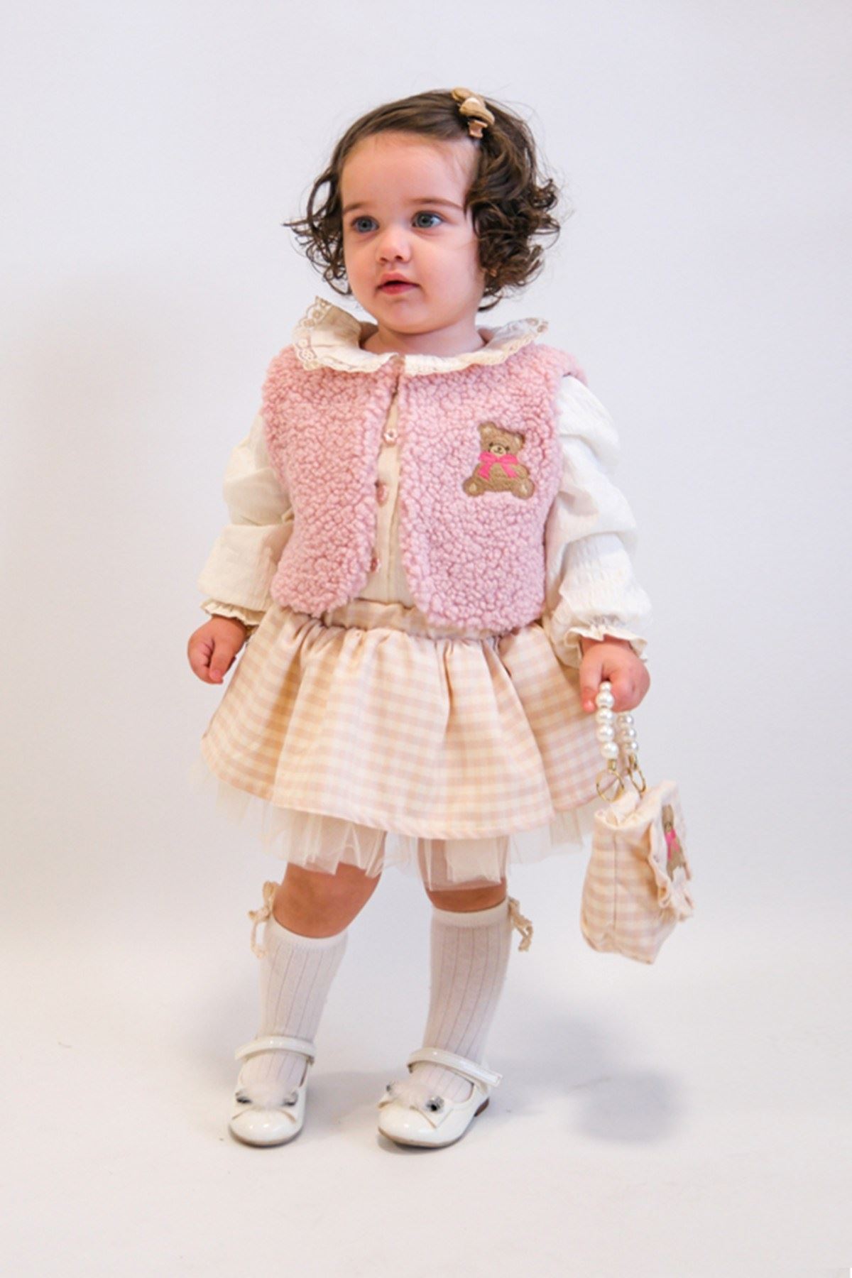 6-18 Aylık Pink Love Çantalı 4'Lü Kız Bebek Takım-Pembe