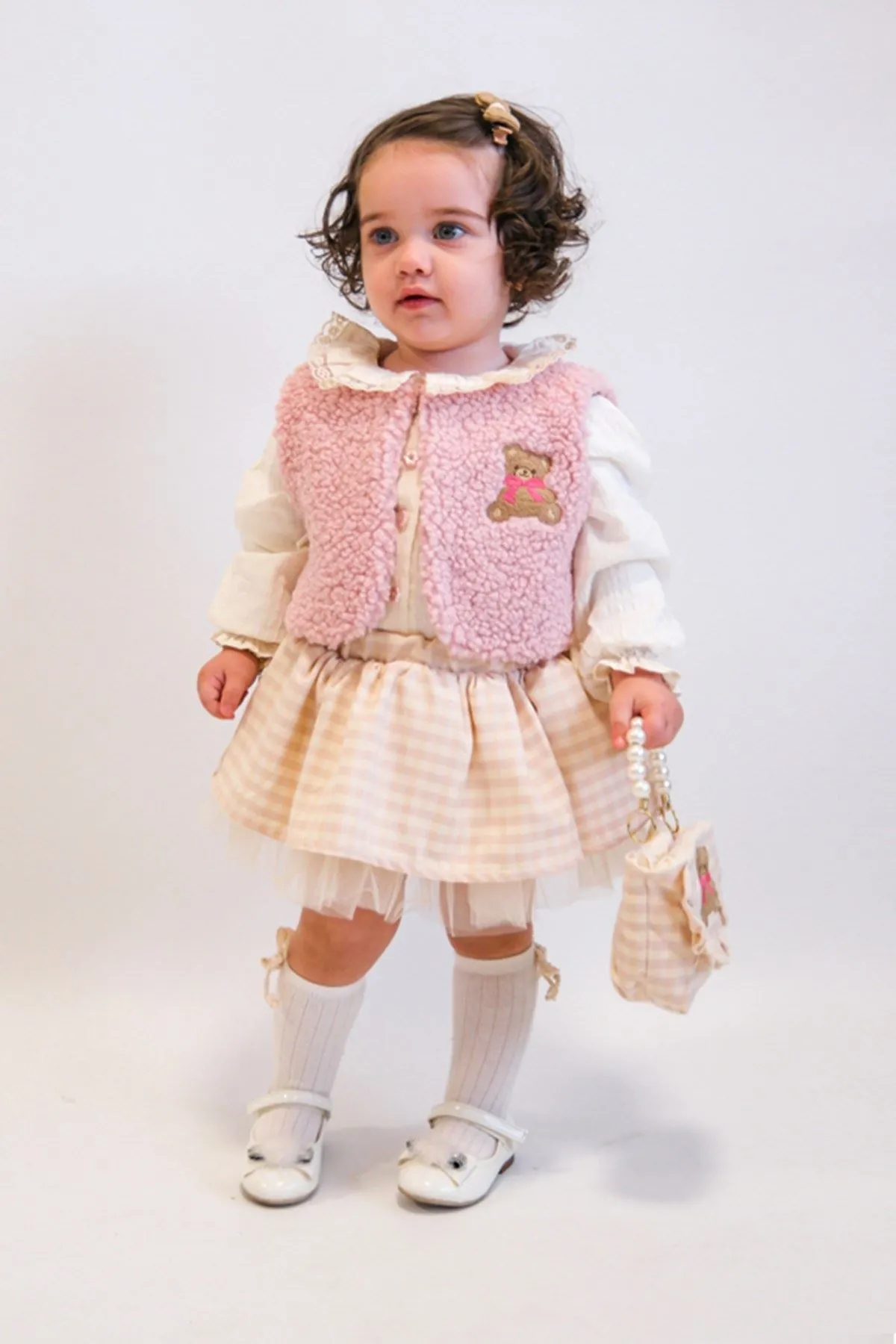 6-18 Aylık Pink Love Çantalı 4'Lü Kız Bebek Takım-Pembe