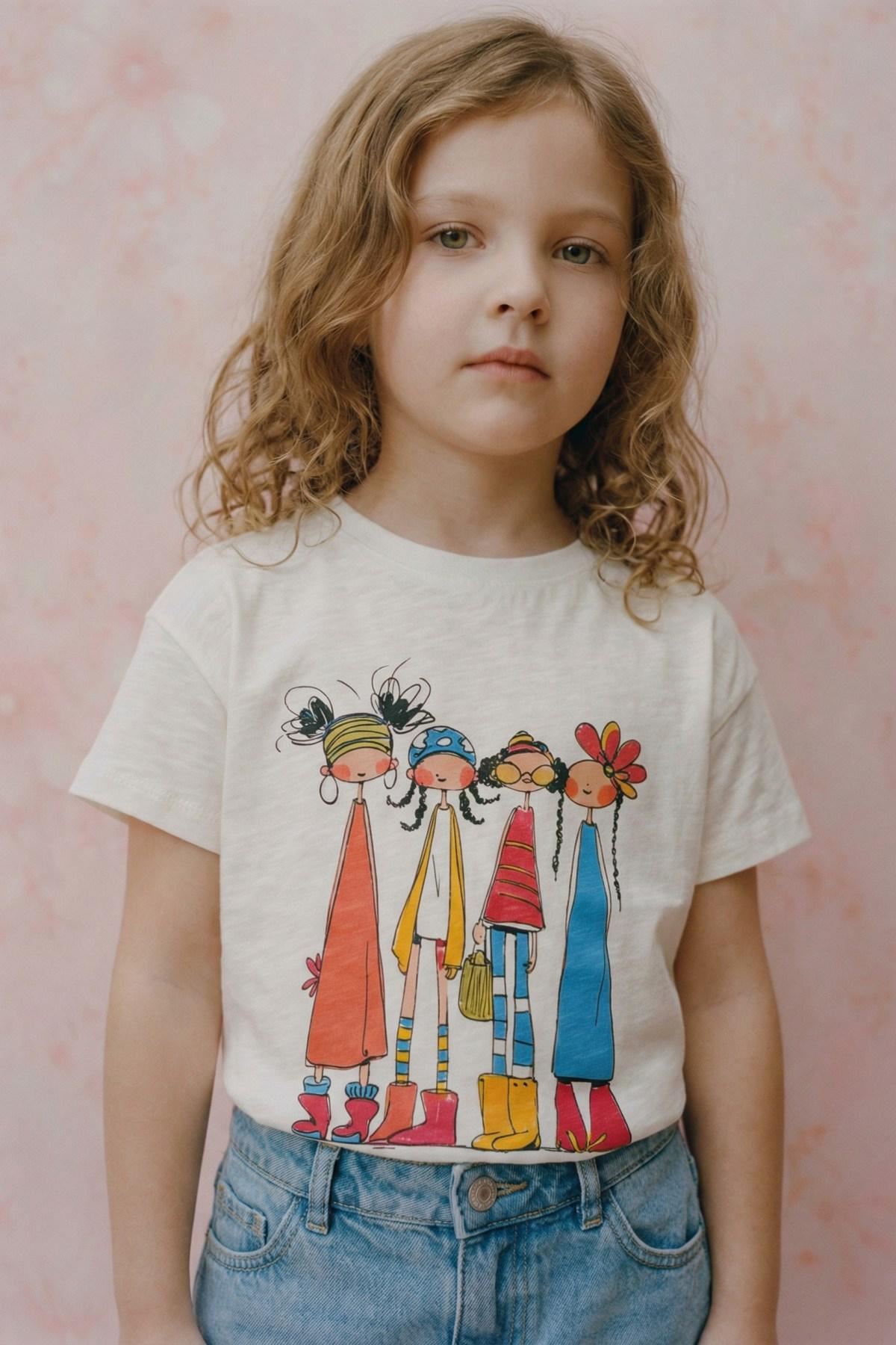 4-8 Yaş Friends Colorce Kız Çocuk T-Shirt-Ekru