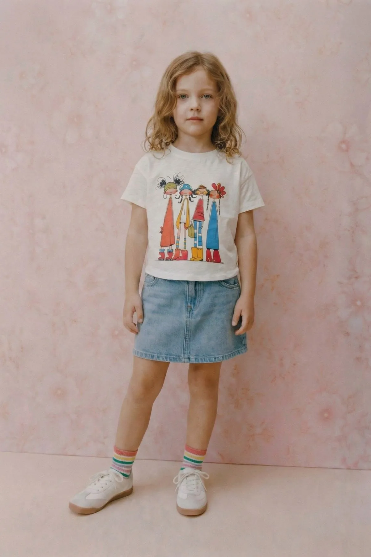 4-8 Yaş Friends Colorce Kız Çocuk T-Shirt-Ekru
