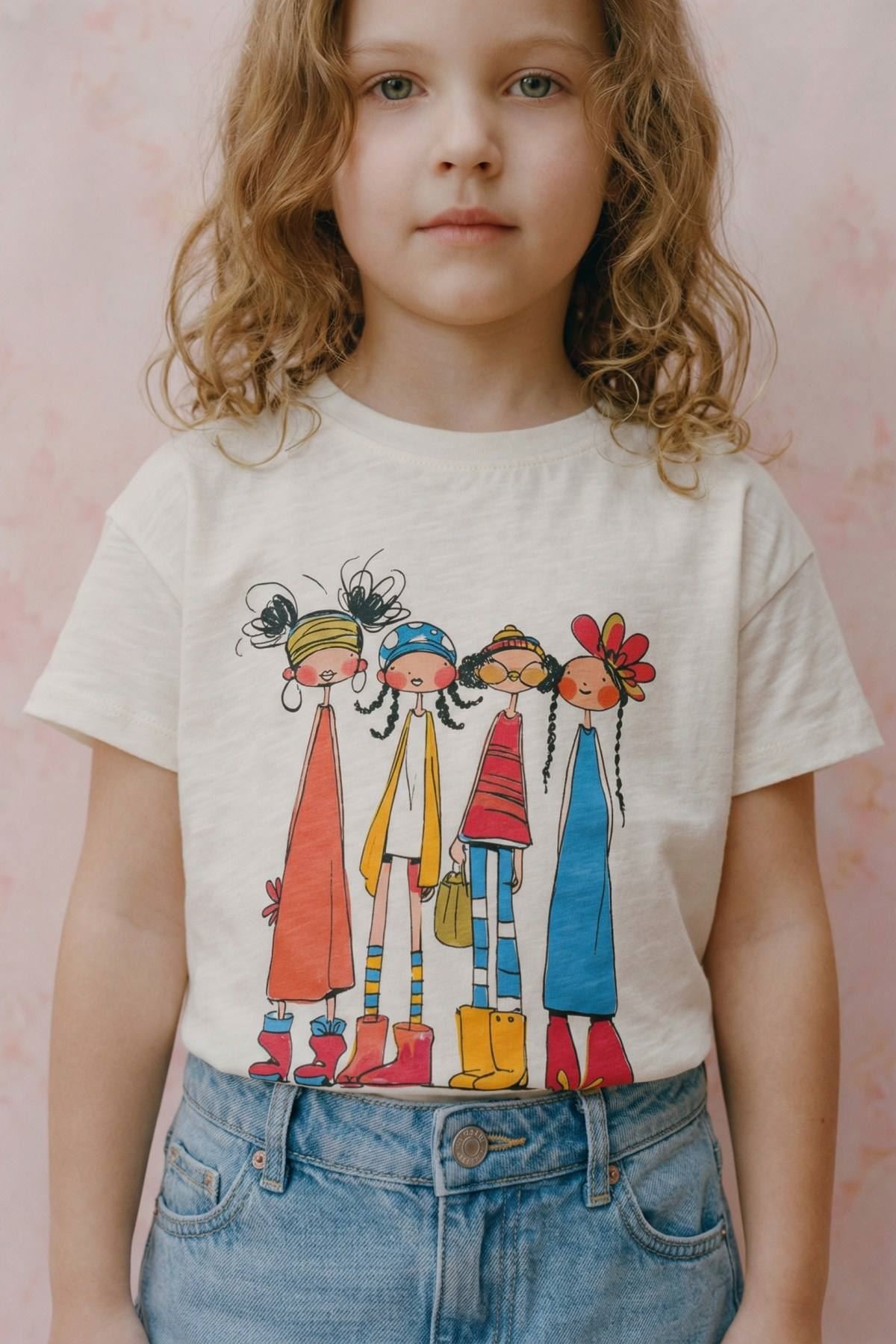 4-8 Yaş Friends Colorce Kız Çocuk T-Shirt-Ekru