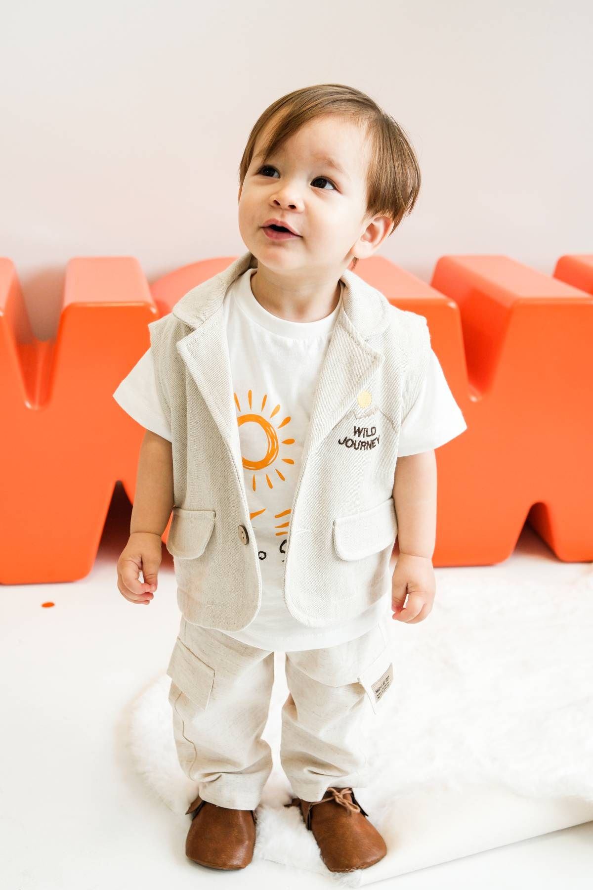 9-24 Aylık King Mode Erkek Bebek 3'Lü Takım-Latte