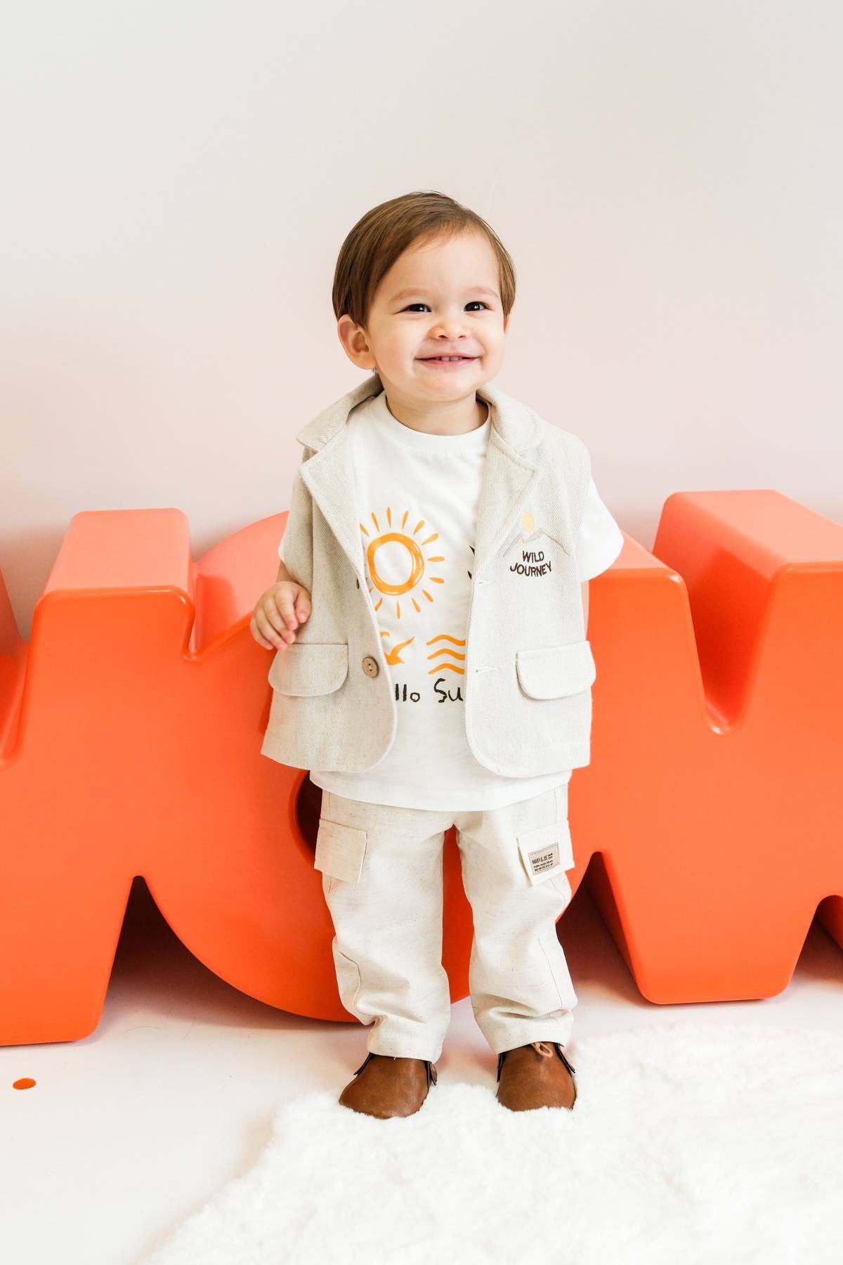 9-24 Aylık King Mode Erkek Bebek 3'Lü Takım-Latte