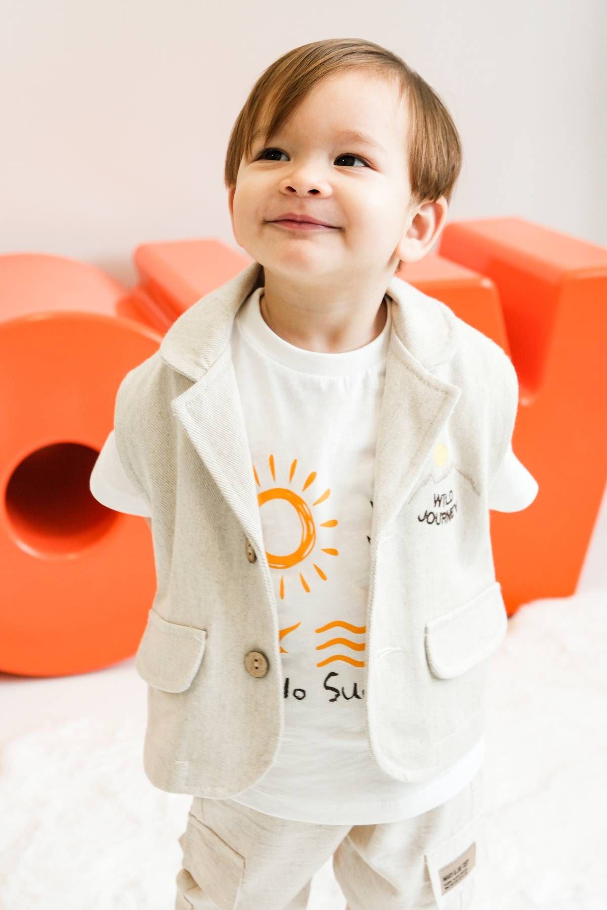 9-24 Aylık King Mode Erkek Bebek 3'Lü Takım-Latte