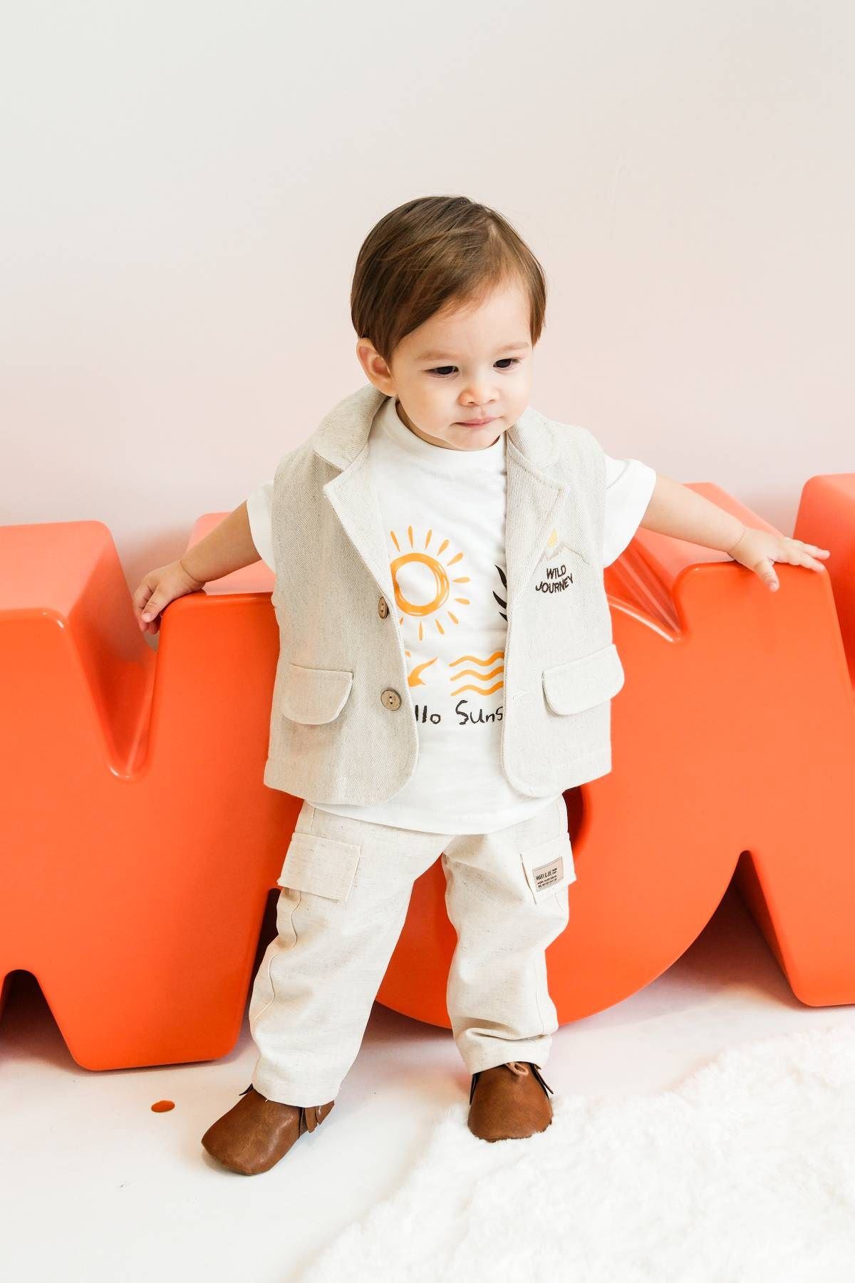 9-24 Aylık King Mode Erkek Bebek 3'Lü Takım-Latte