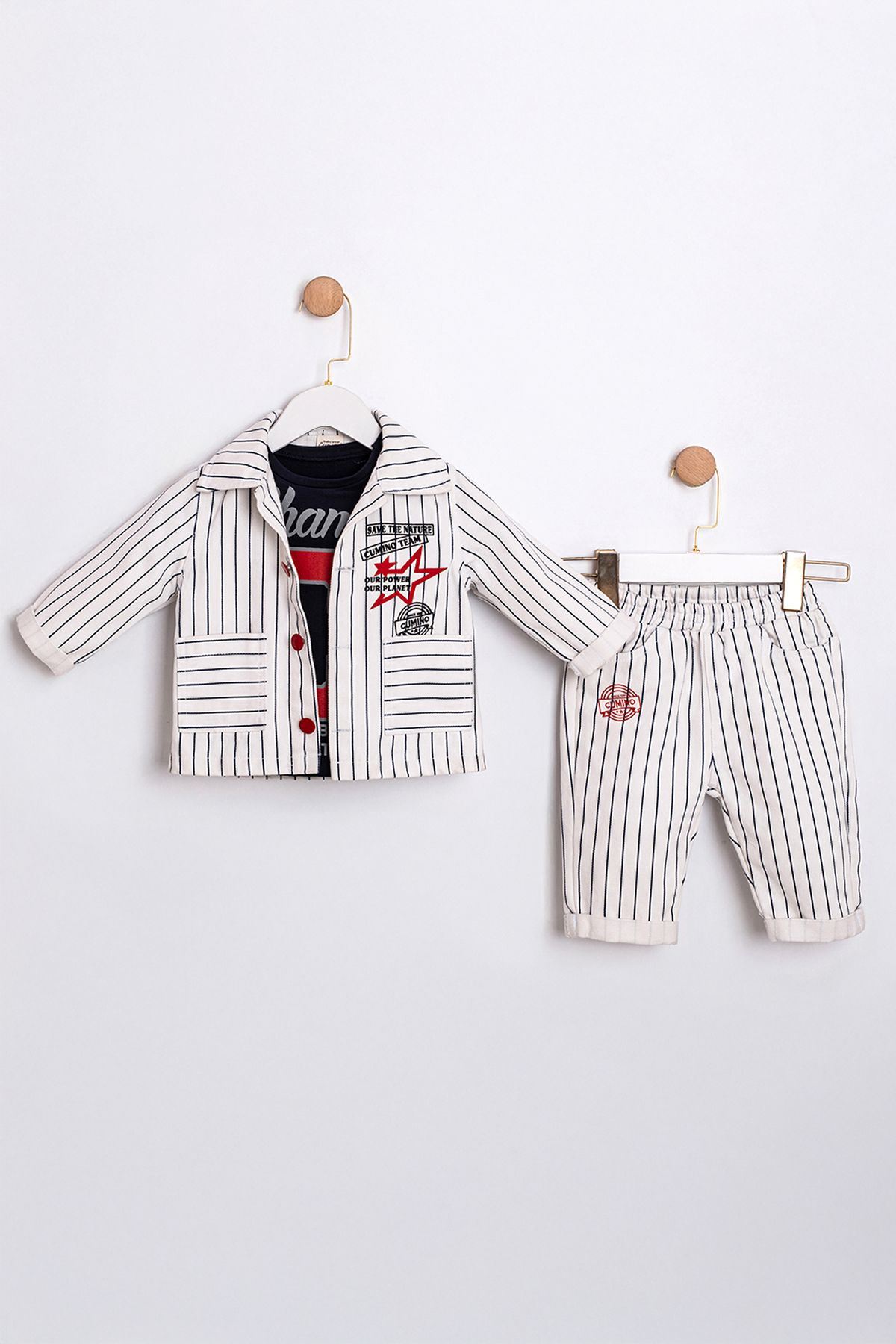 9-24 Aylık Prince Leo Erkek Bebek 3'Lü Takım-Ekru