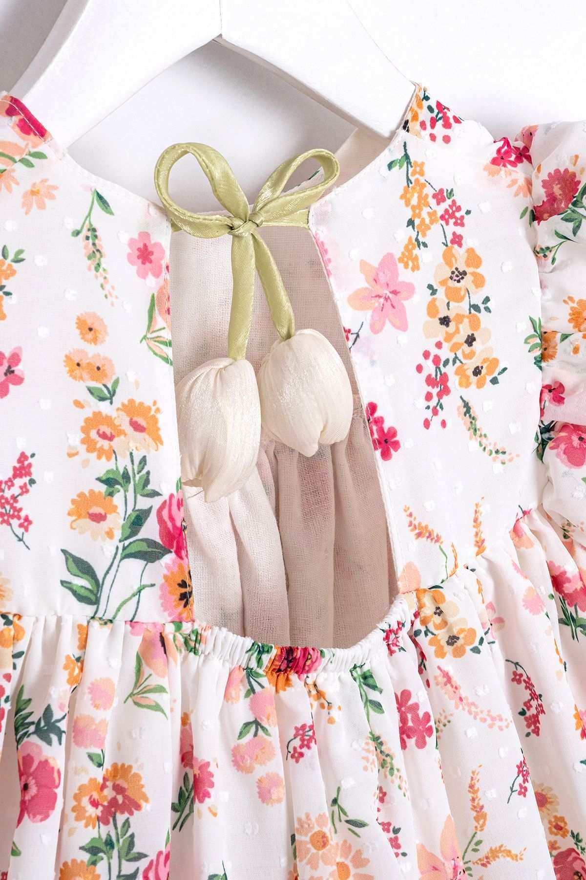 2-5 Yaş Cute Dress Kız Çocuk Elbise-Ekru