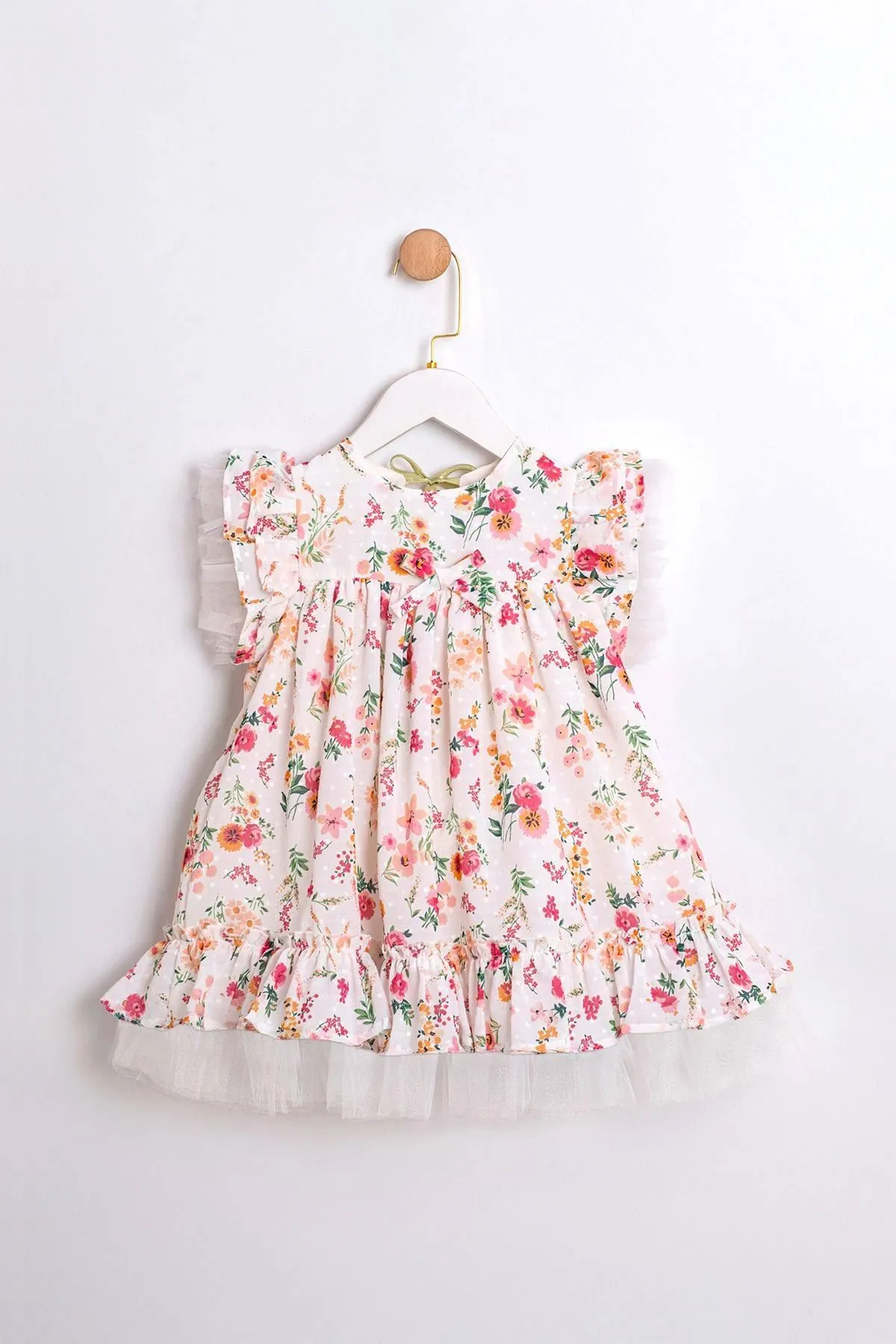 2-5 Yaş Cute Dress Kız Çocuk Elbise-Ekru
