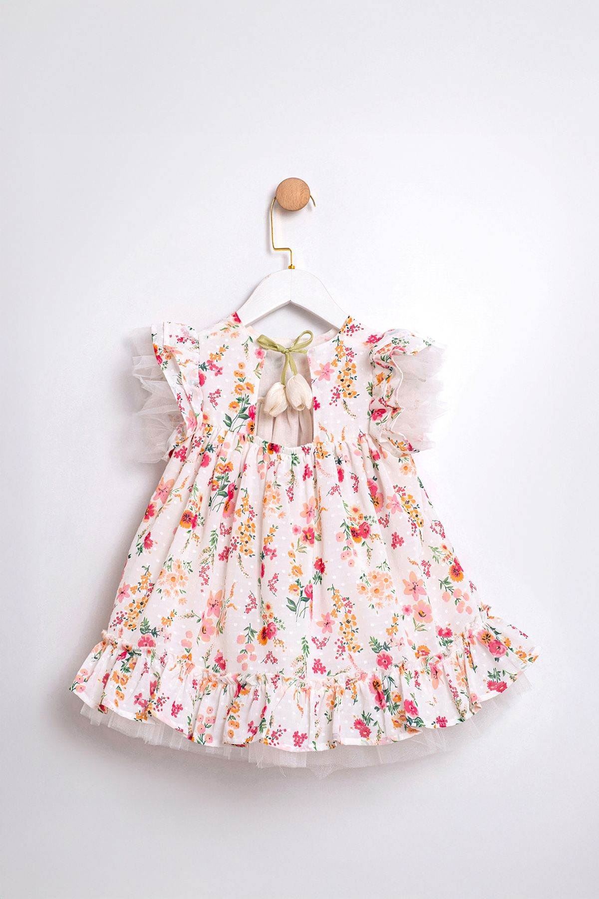 2-5 Yaş Cute Dress Kız Çocuk Elbise-Ekru