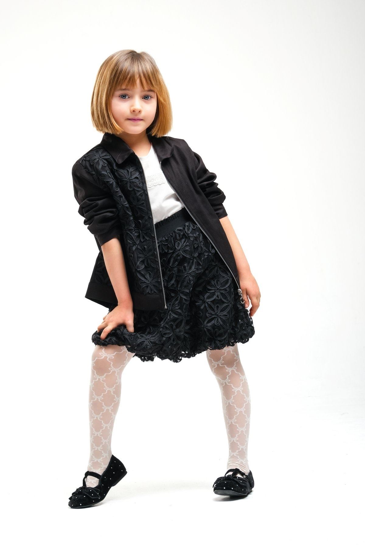 4-8 Yaş Royal Pearl Kız Çocuk Takım-Siyah