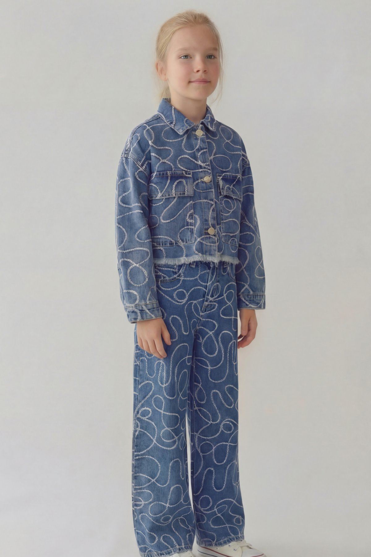 8-14 Yaş Blue Design Kız Çocuk Takım-Mavi