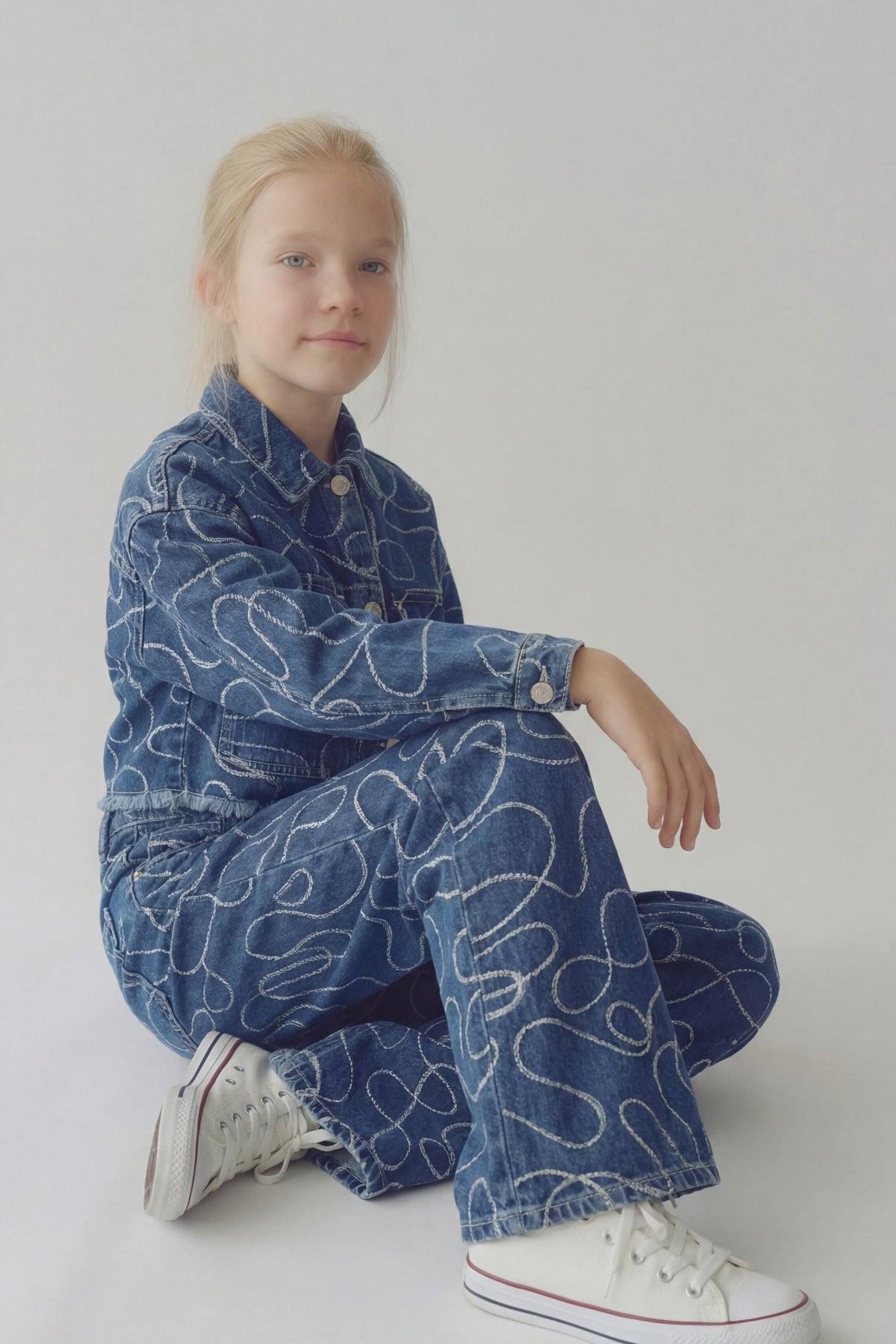 8-14 Yaş Blue Design Kız Çocuk Takım-Mavi