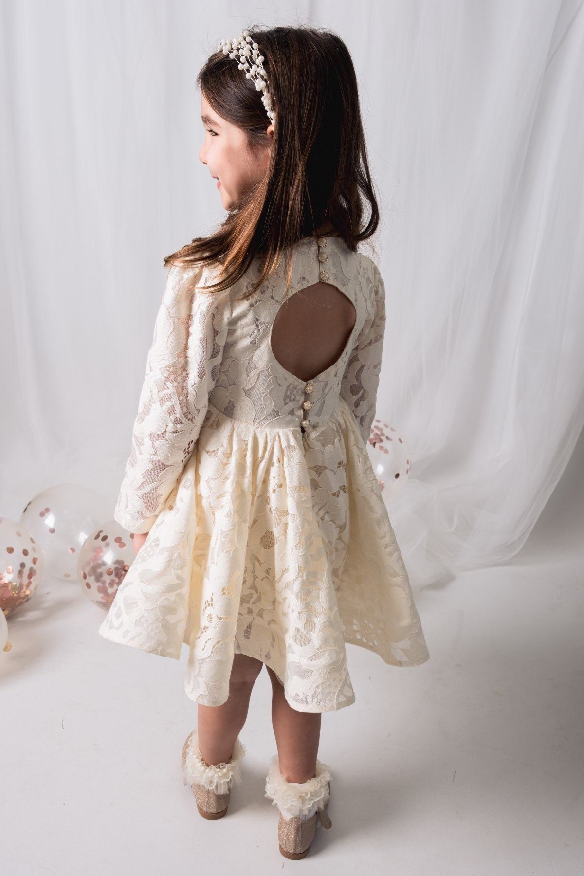 2-5 Yaş Baby Doll Kız Çocuk Elbise-Ekru